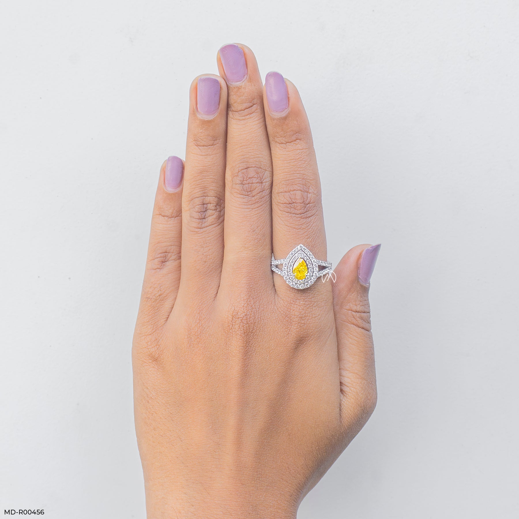 1.5 Carat Canary Teardrop Split-Shank Lab Diamond Ring 14K White Gold