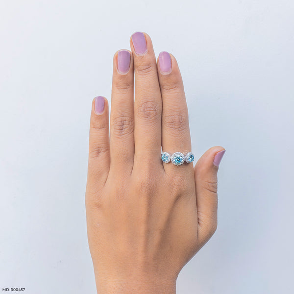 The Azure Trinity Halo Lab Diamond Ring 14K White Gold
