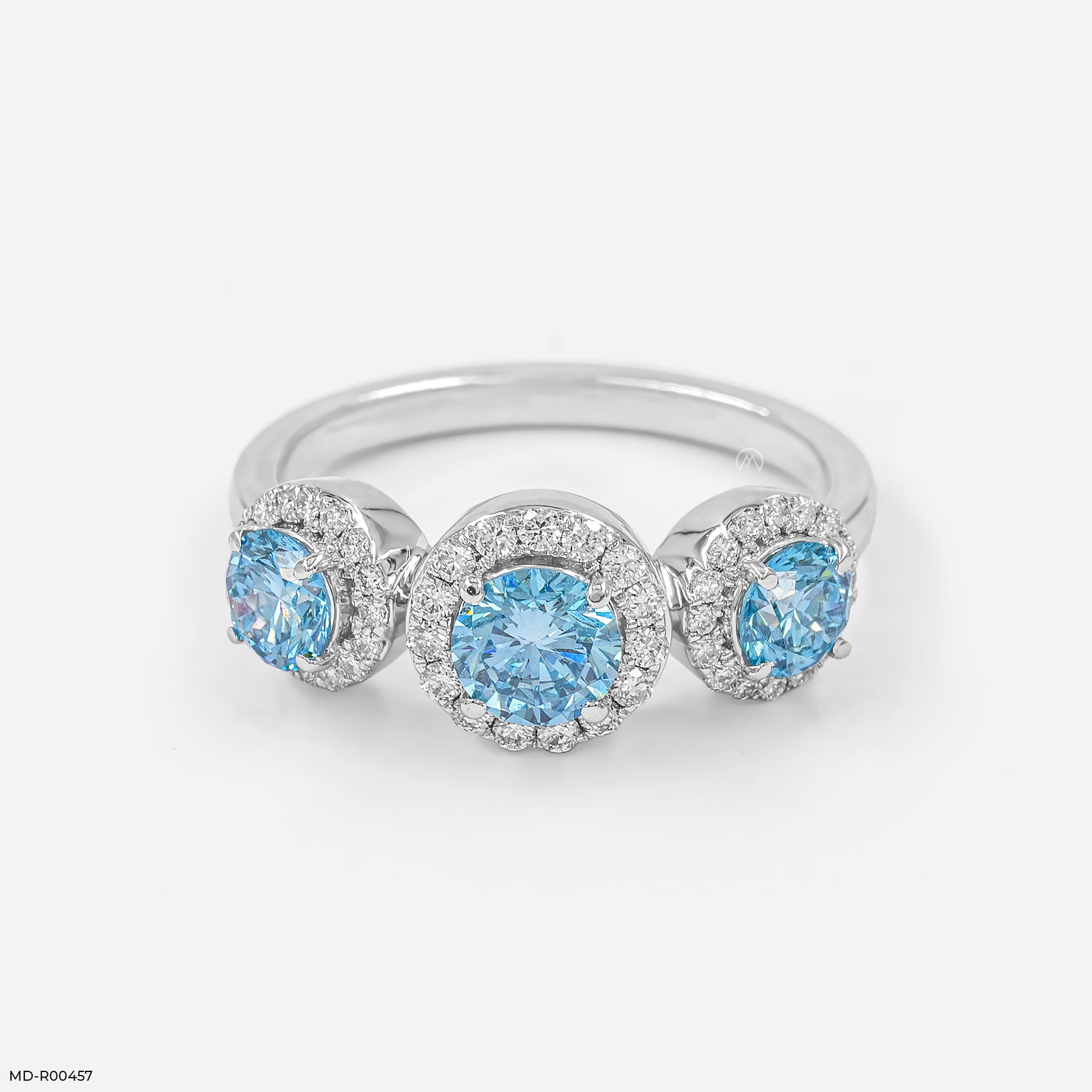 1.5 Carat Azure Trinity Halo Lab Diamond Ring 14K White Gold