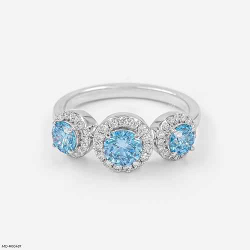 The Azure Trinity Halo Lab Diamond Ring 14K White Gold