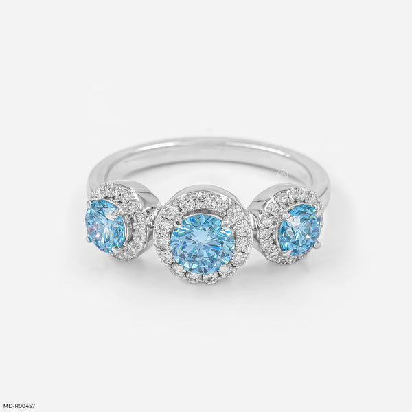 The Azure Trinity Halo Lab Diamond Ring 14K White Gold