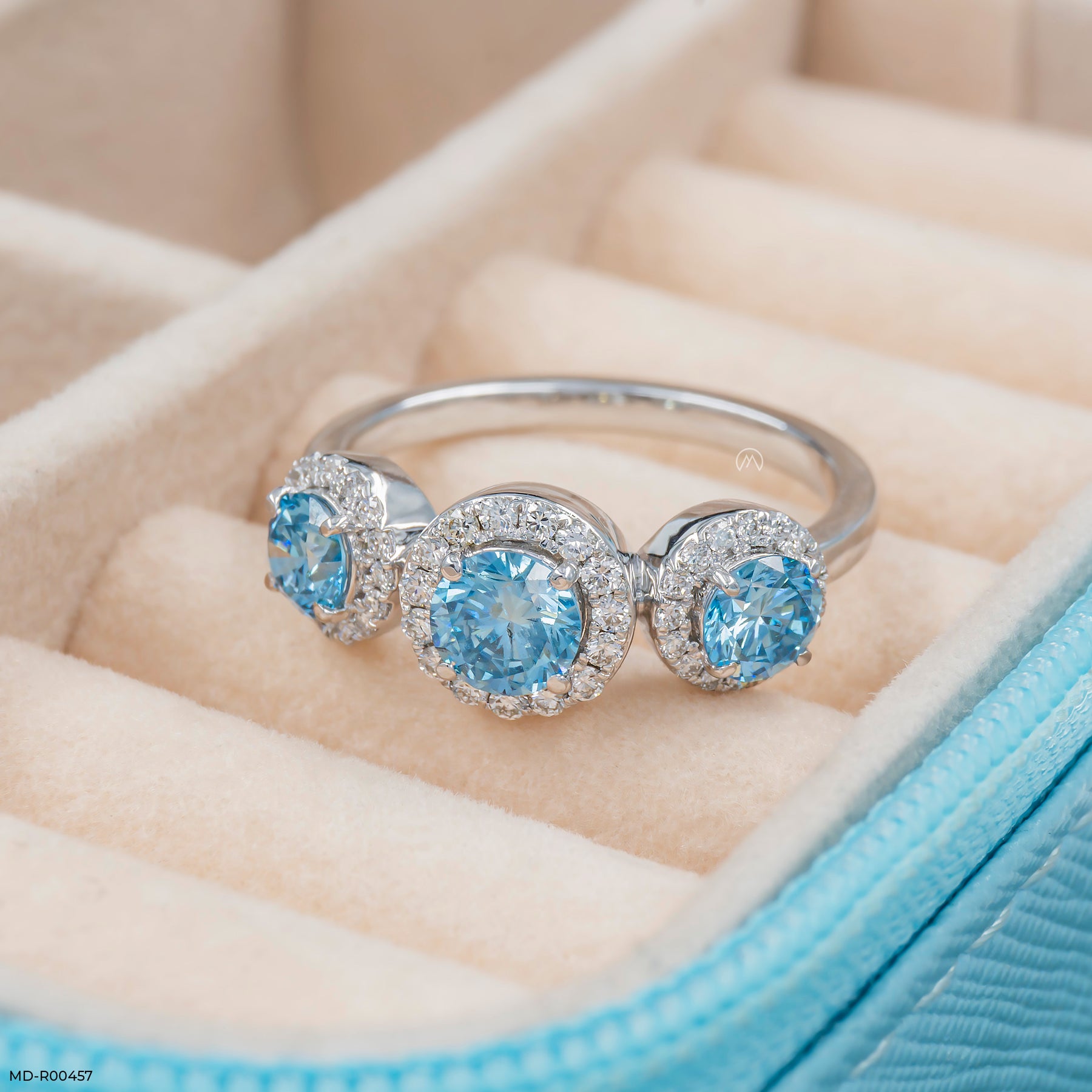 1.5 Carat Azure Trinity Halo Lab Diamond Ring 14K White Gold