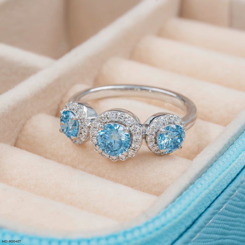 The Azure Trinity Halo Lab Diamond Ring 14K White Gold