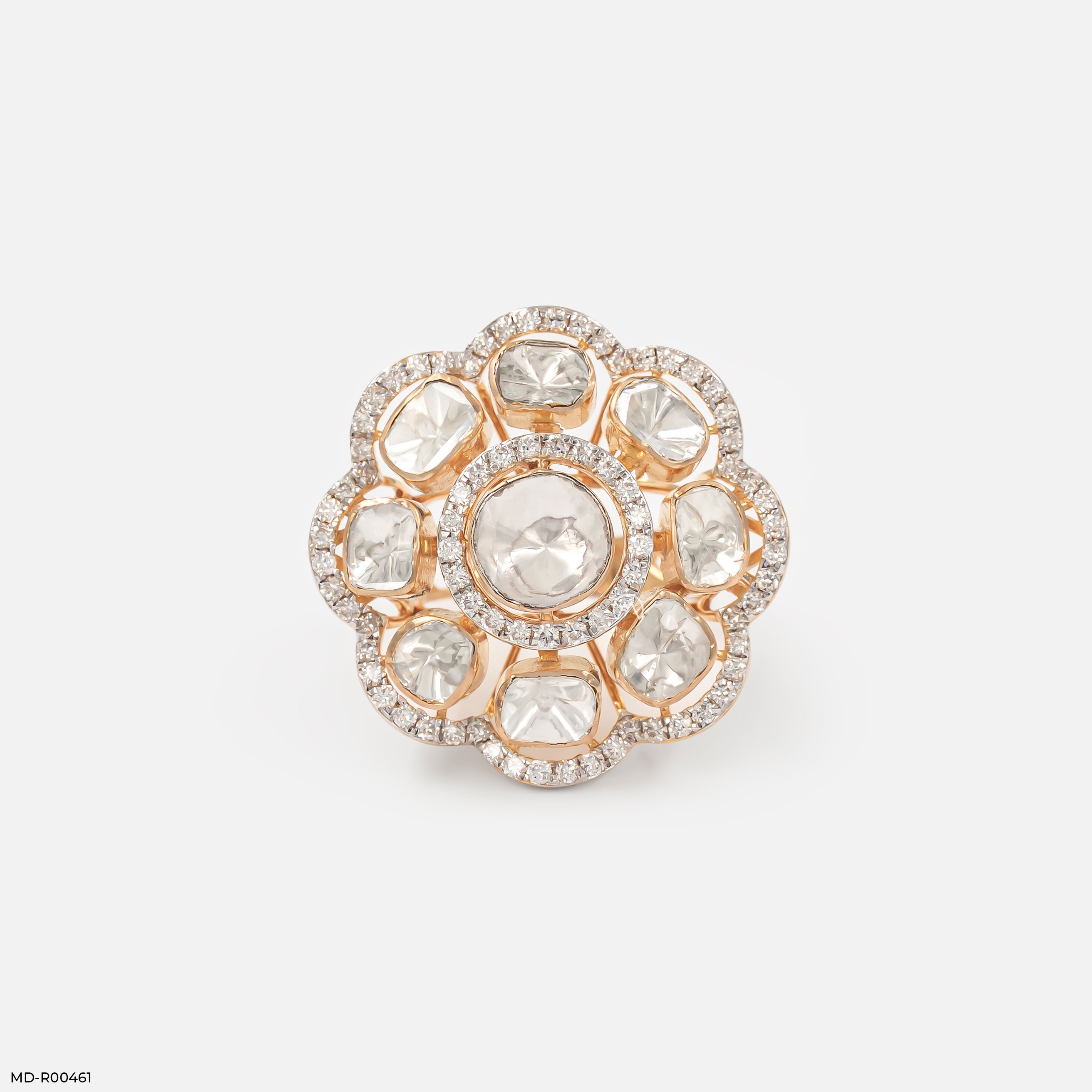 1 Carat Eight-Petal Polki Lab Diamond Halo Ring