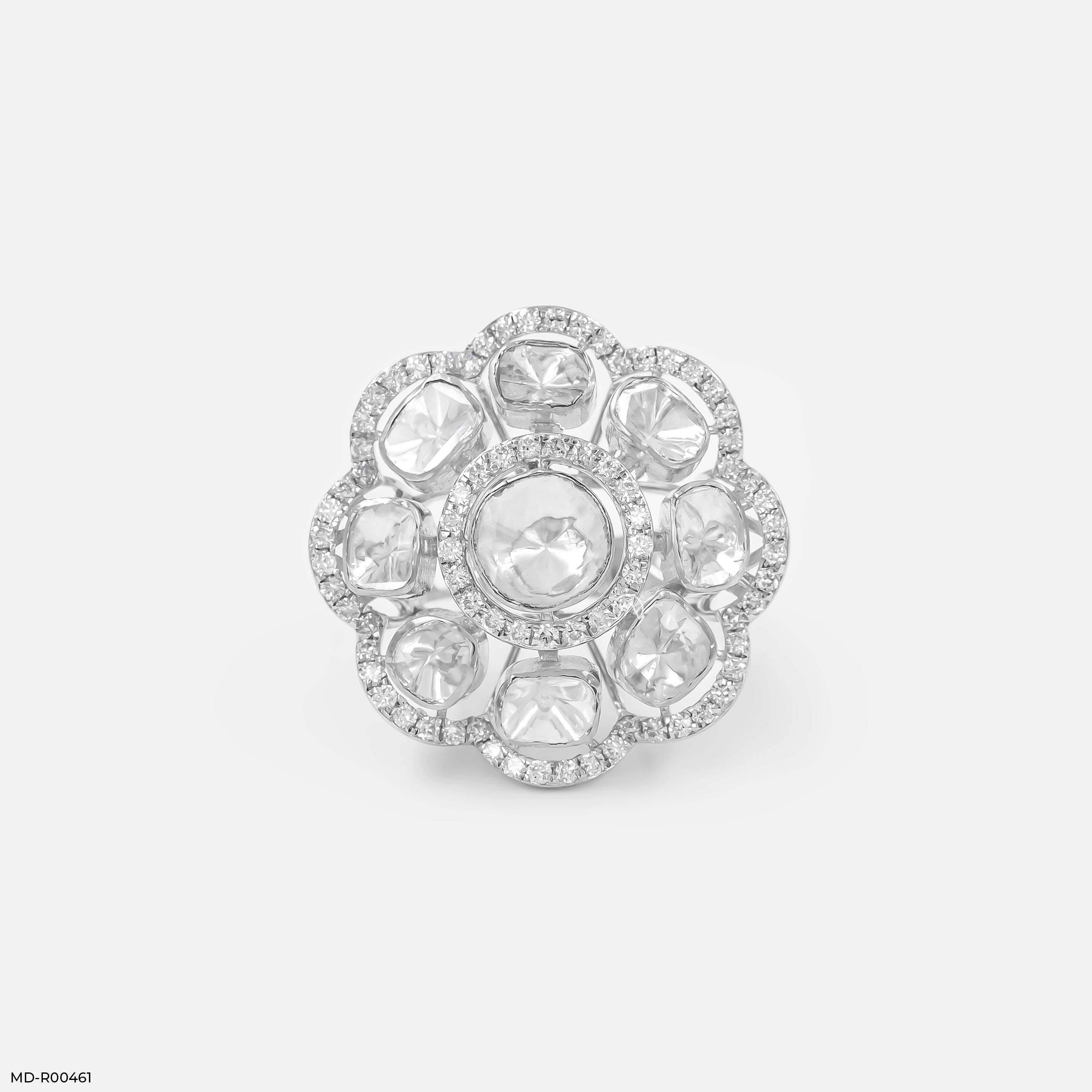 1 Carat Eight-Petal Polki Lab Diamond Halo Ring