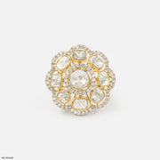 1 Carat Eight-Petal Polki Lab Diamond Halo Ring 14K Yellow Gold