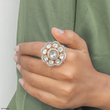 1 Carat Eight-Petal Polki Lab Diamond Halo Ring 14K Yellow Gold