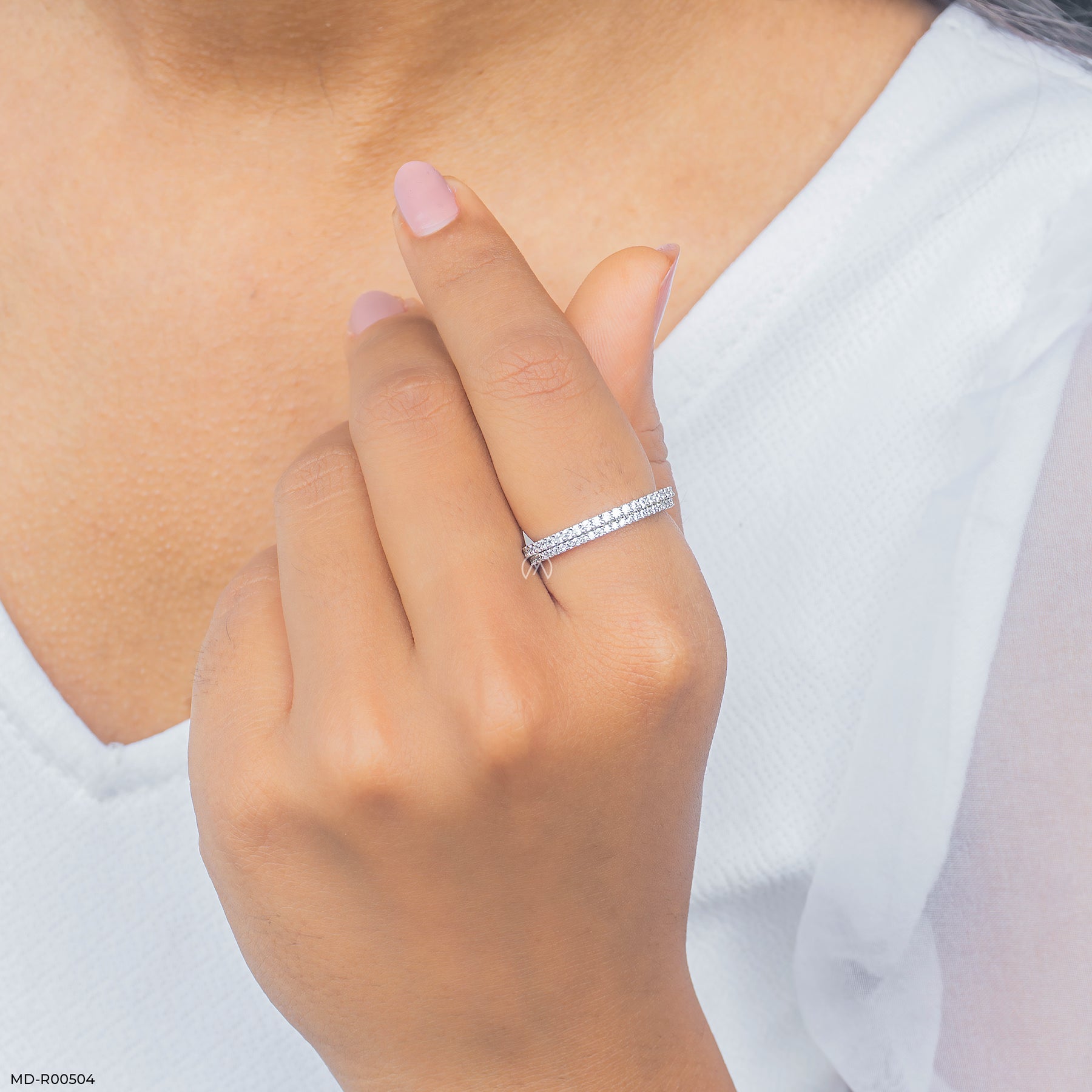 Double Row Diamond Eternity Band Rings 14K White Gold