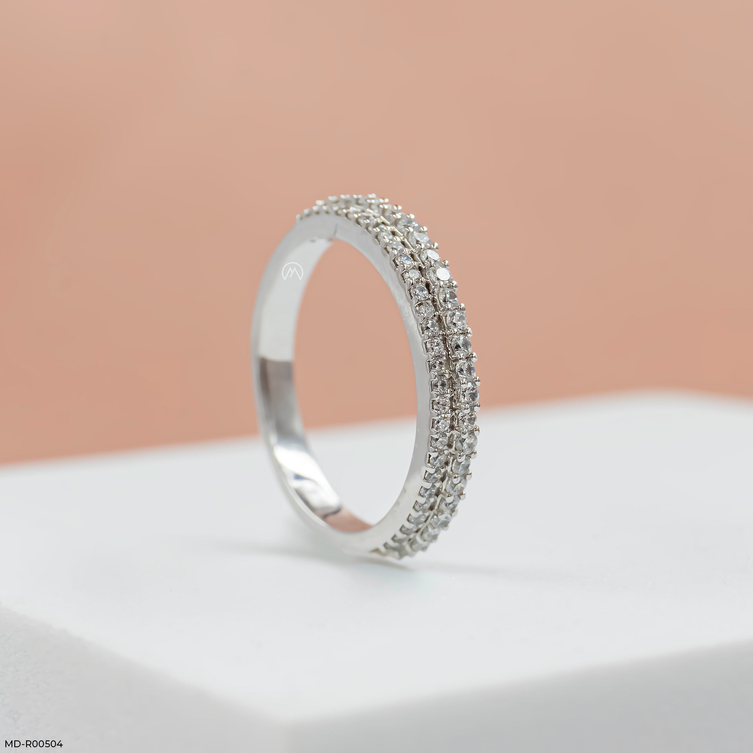 Double Row Diamond Eternity Band Rings 9K White Gold
