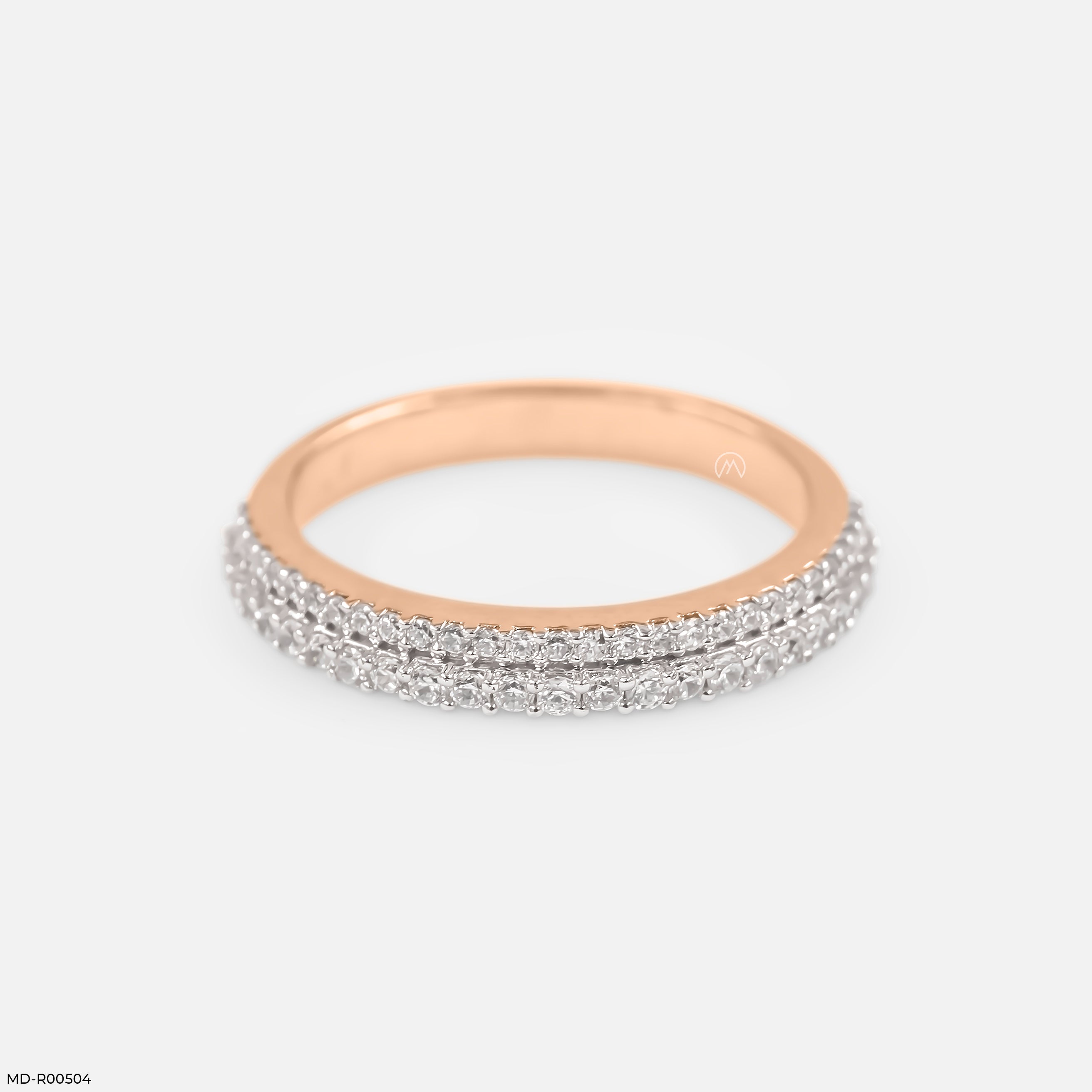 Double Row Diamond Eternity Band Rings 14K Rose Gold