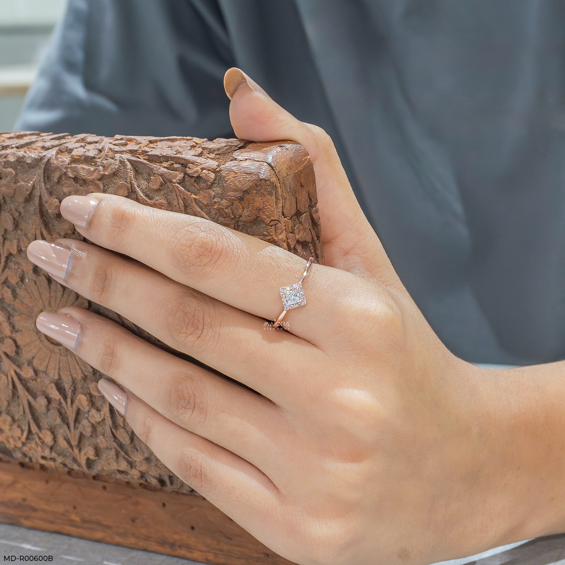 0.35 Carat Square Halo Lab Diamond Ring 14K Rose Gold