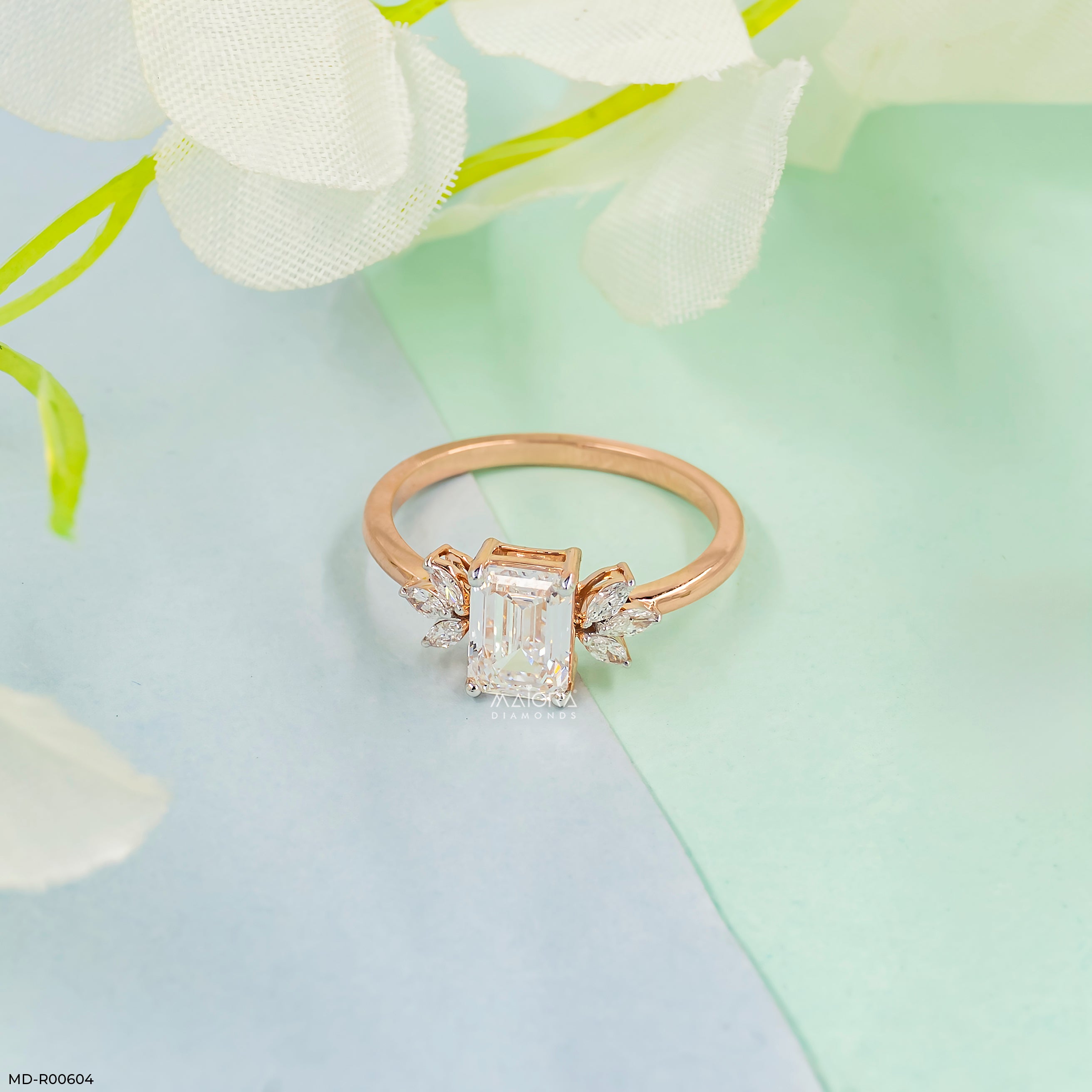 1.45 Carat Petal Solitaire Ring 14K Rose Gold