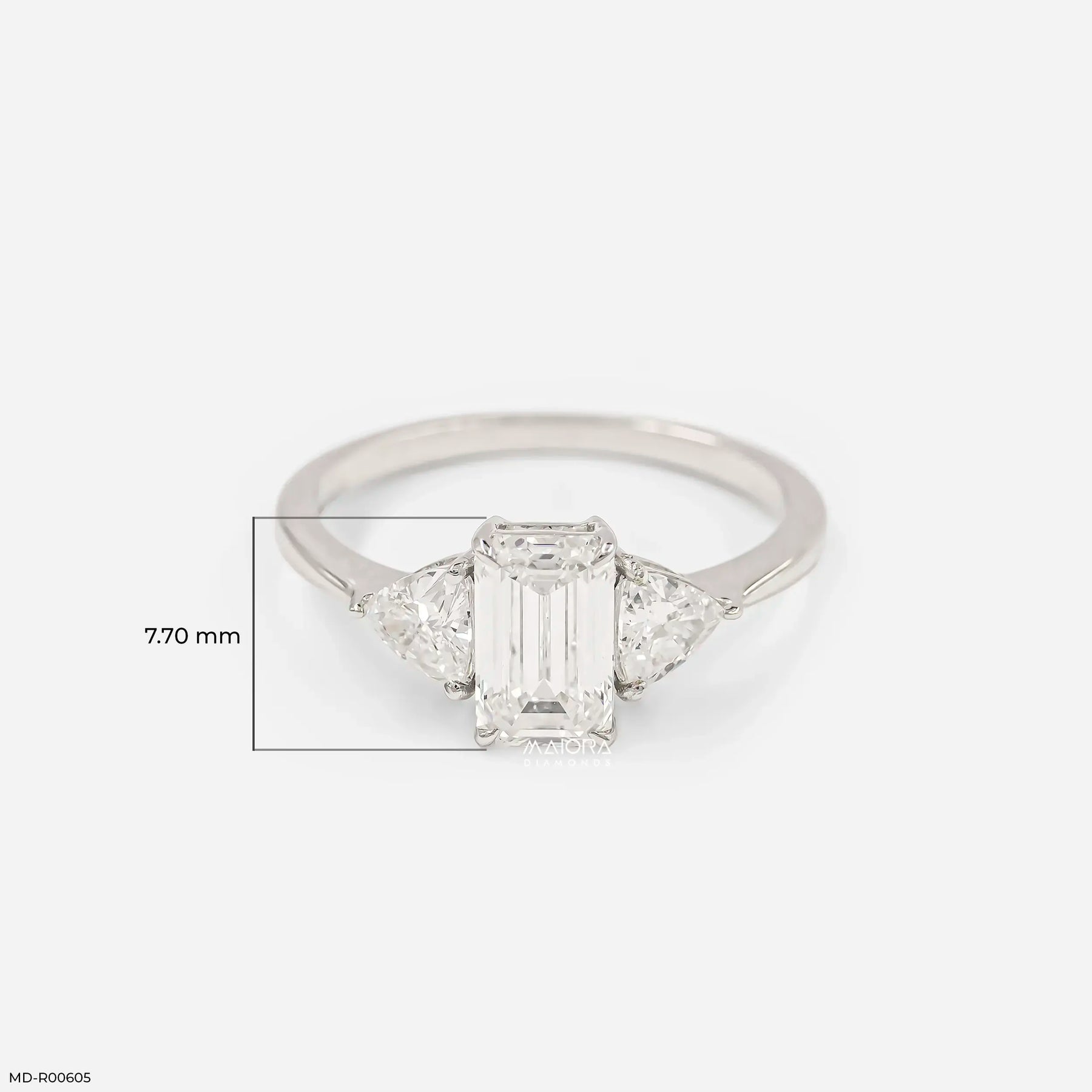 1.75 Carat Emerald Cut Trinity Lab Diamond Ring 14K White Gold