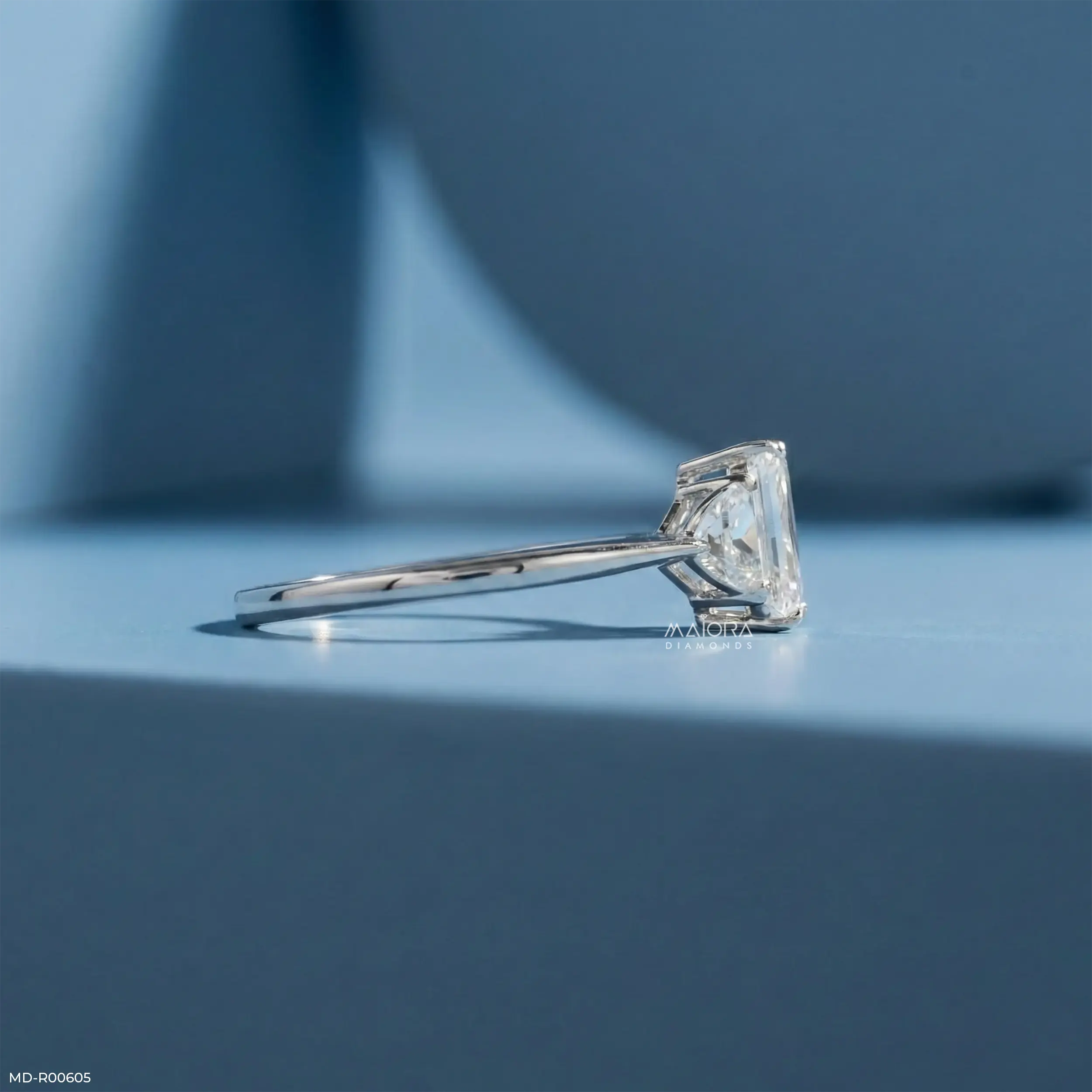 1.75 Carat Emerald Cut Trinity Lab Diamond Ring