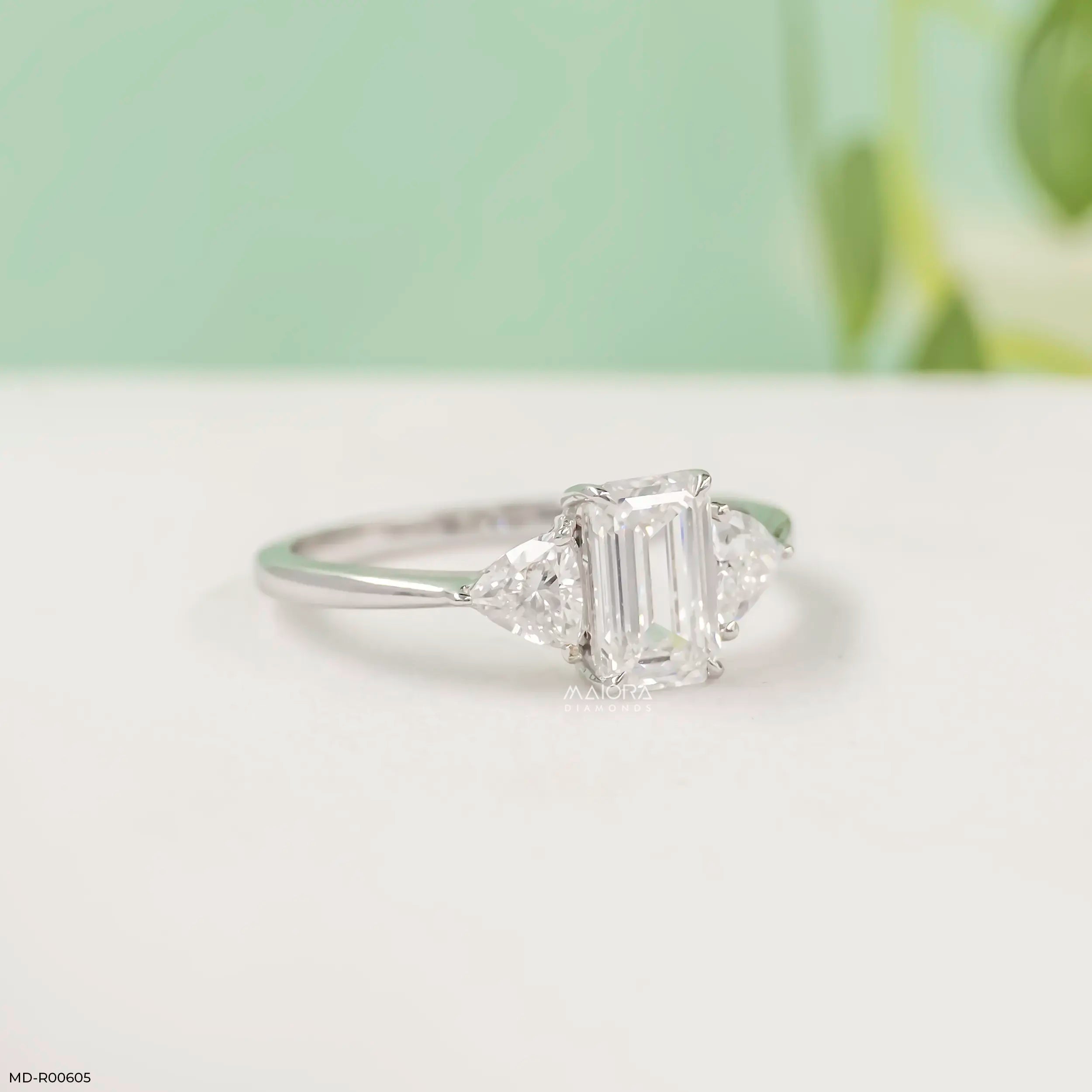 1.75 Carat Emerald Cut Trinity Lab Diamond Ring