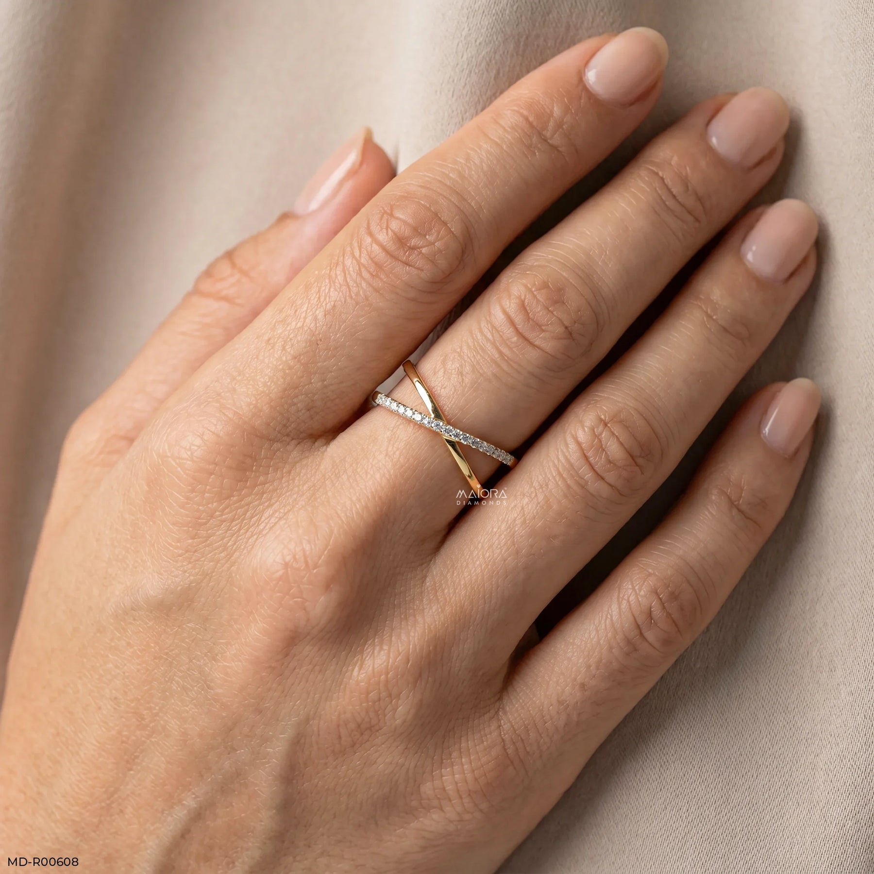 0.18 Carat Eternal X Criss Cross Lab Diamond Band Ring 14K Yellow Gold