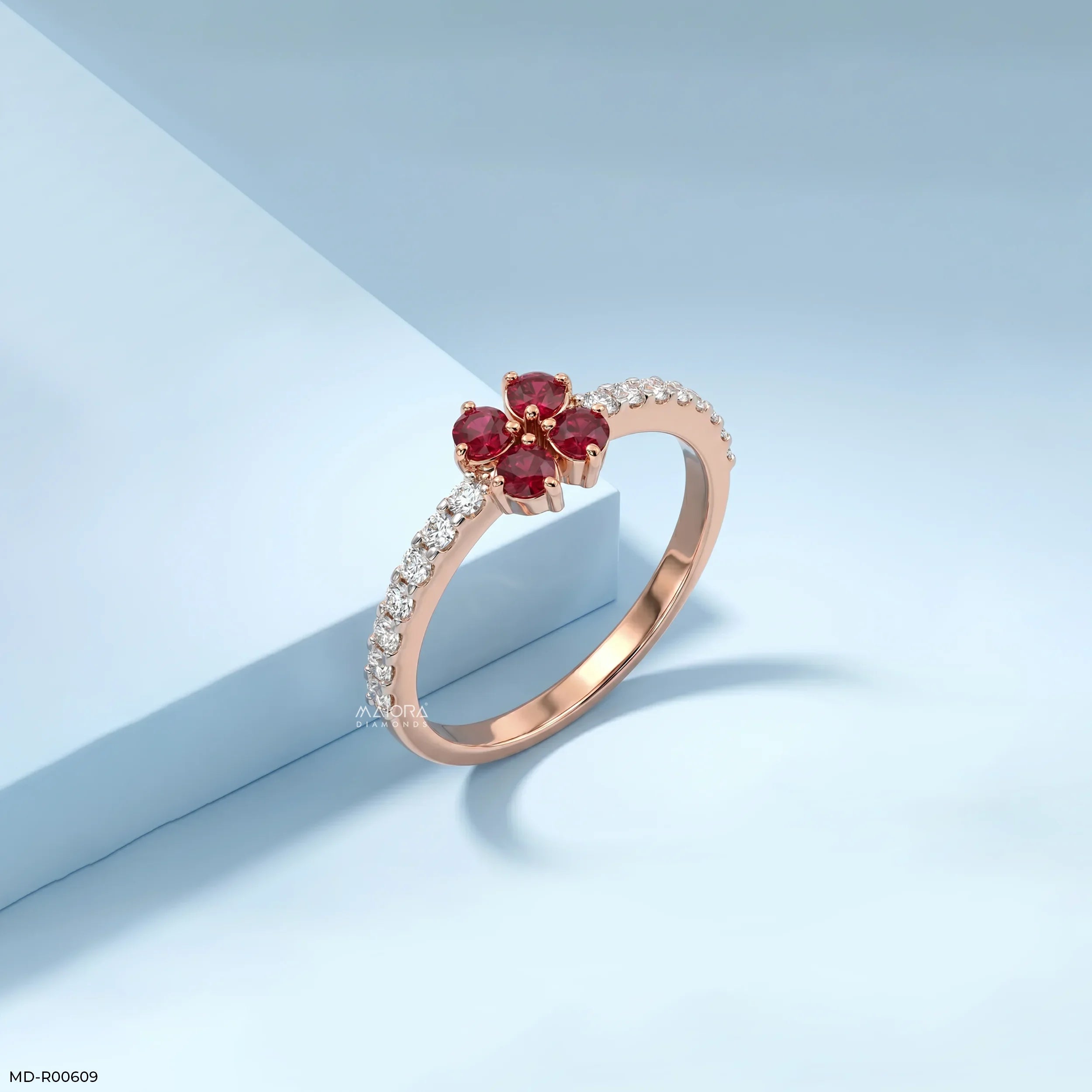 0.13 Carat Ruby Petal Lab Grown Diamond Ring in 14K Rose Gold