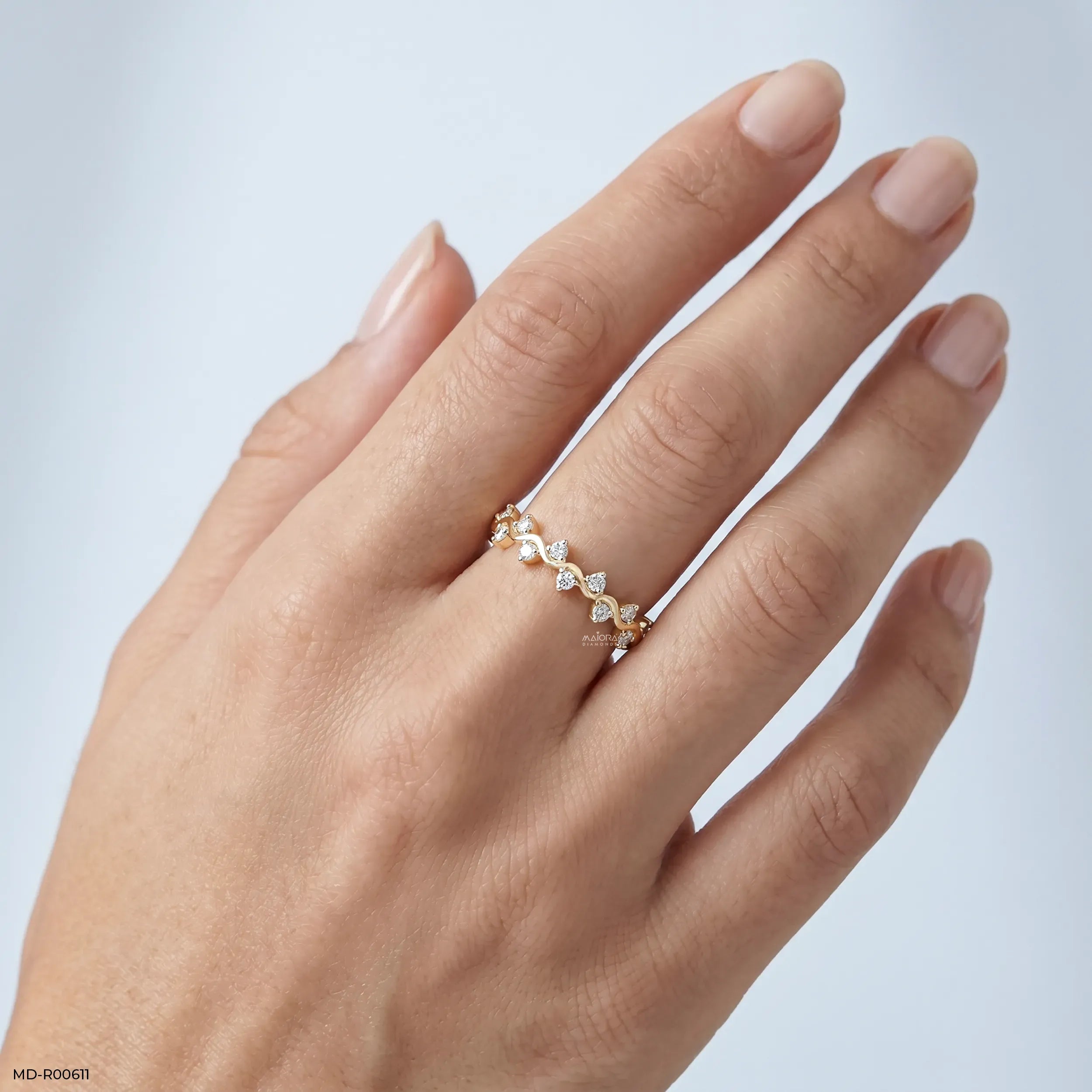 0.20 Carat Shiny Wave Round Diamond Ring 14K Yellow Gold