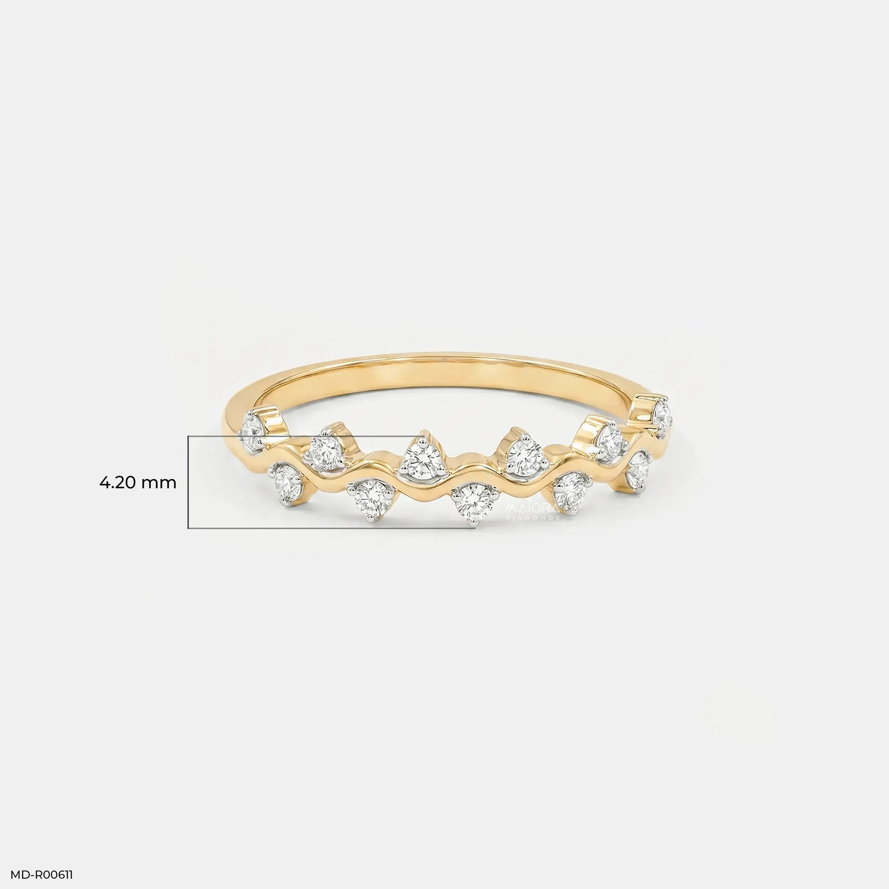 0.20 Carat Shiny Wave Round Diamond Ring 14K Yellow Gold