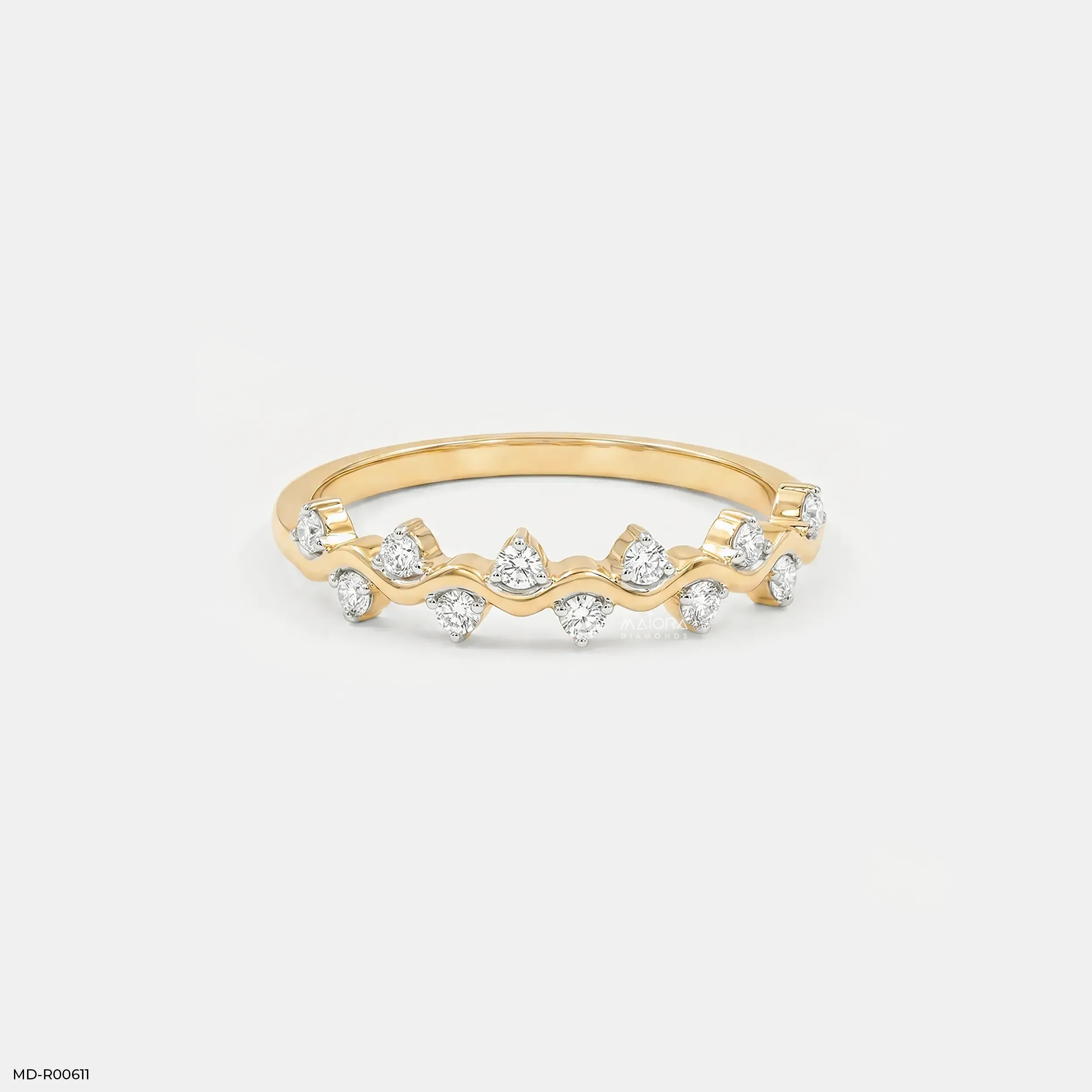0.20 Carat Shiny Wave Round Diamond Ring 14K Yellow Gold