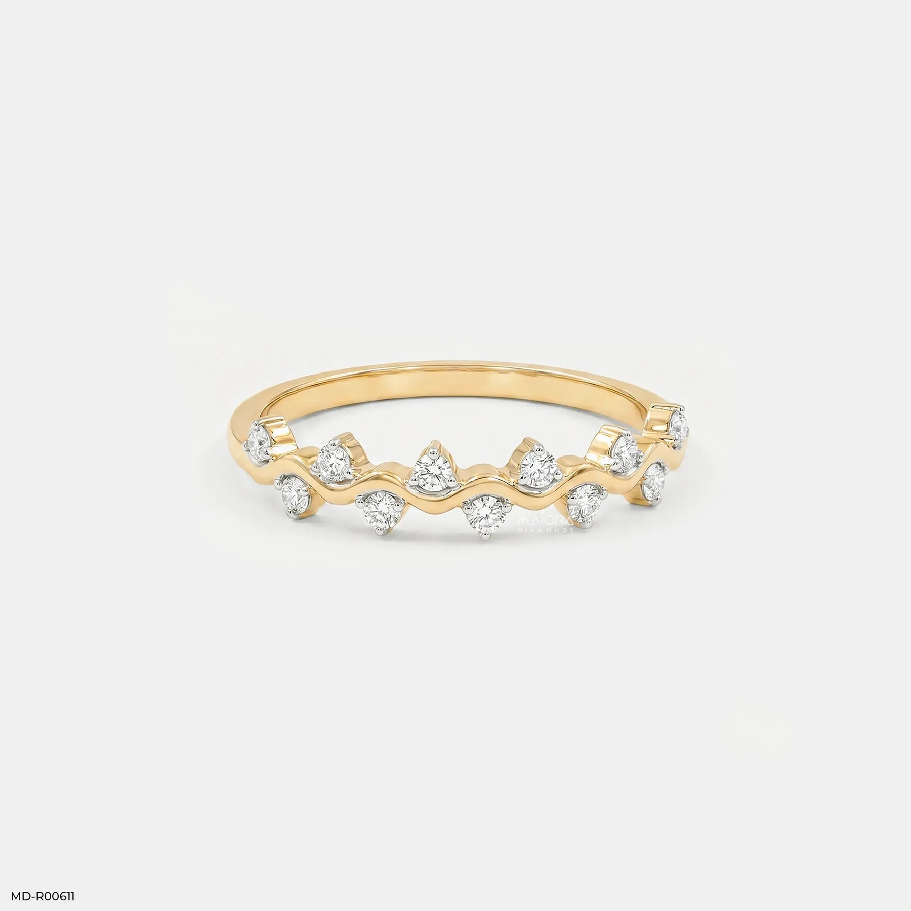 0.20 Carat Shiny Wave Round Diamond Ring 14K Yellow Gold