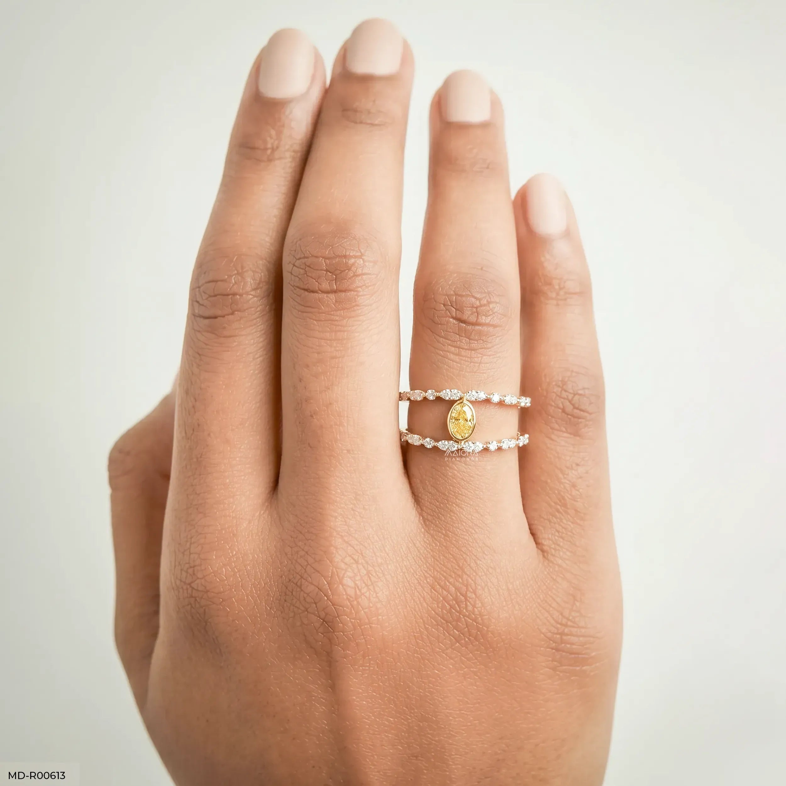 0.60 Carat Nova liner Oval Yellow Color Diamond Ring
