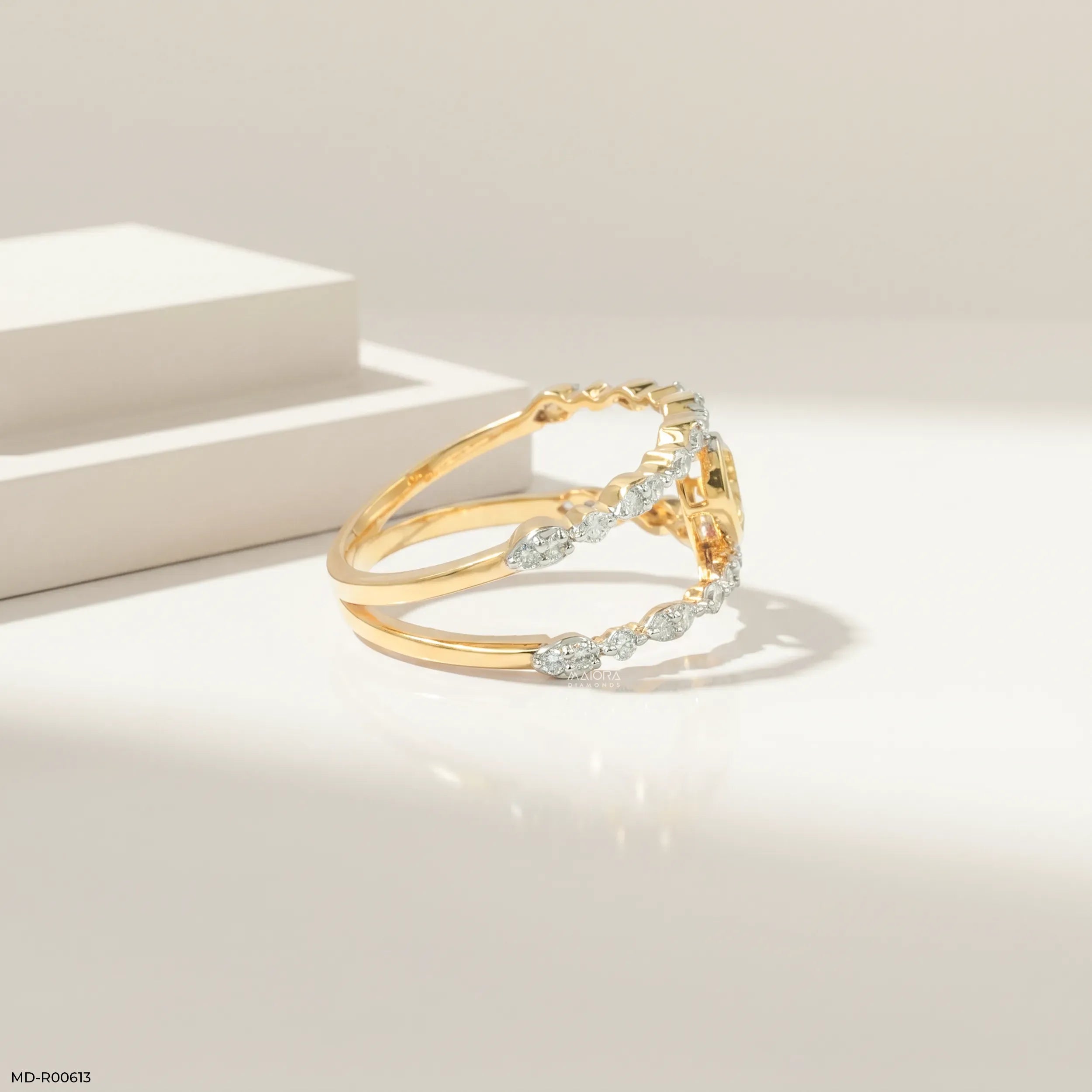 0.60 Carat Nova liner Oval Yellow Color Diamond Ring 9K Yellow Gold