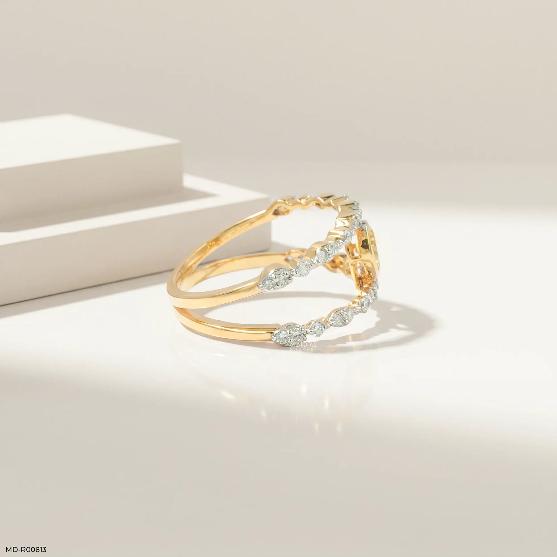 0.60 Carat Nova liner Oval Yellow Color Diamond Ring 9K Yellow Gold