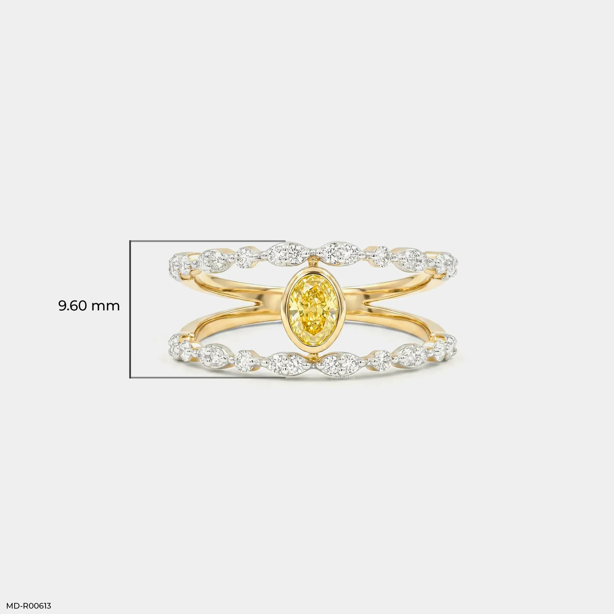 0.60 Carat Nova liner Oval Yellow Color Diamond Ring