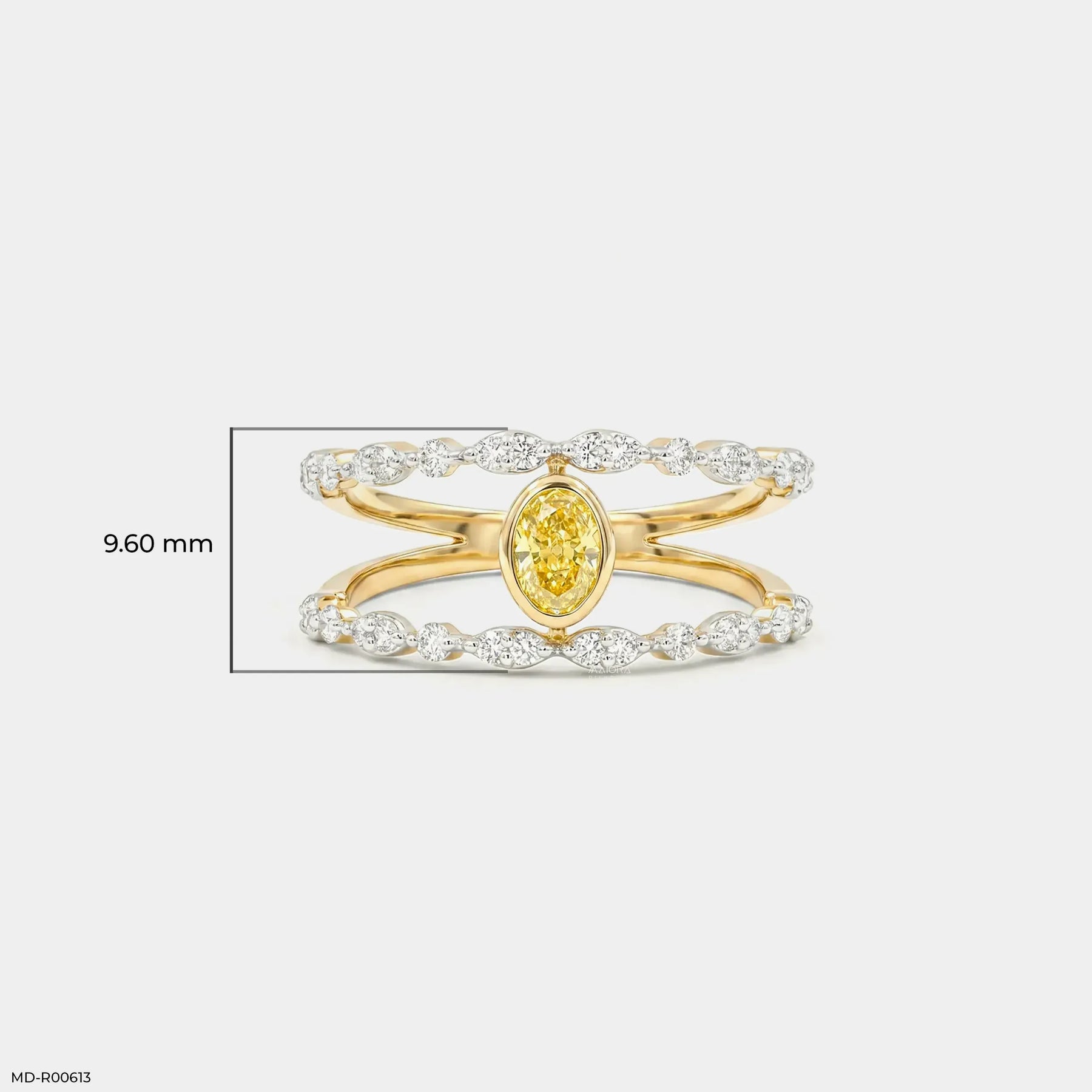 0.60 Carat Nova liner Oval Yellow Color Diamond Ring 9K Yellow Gold