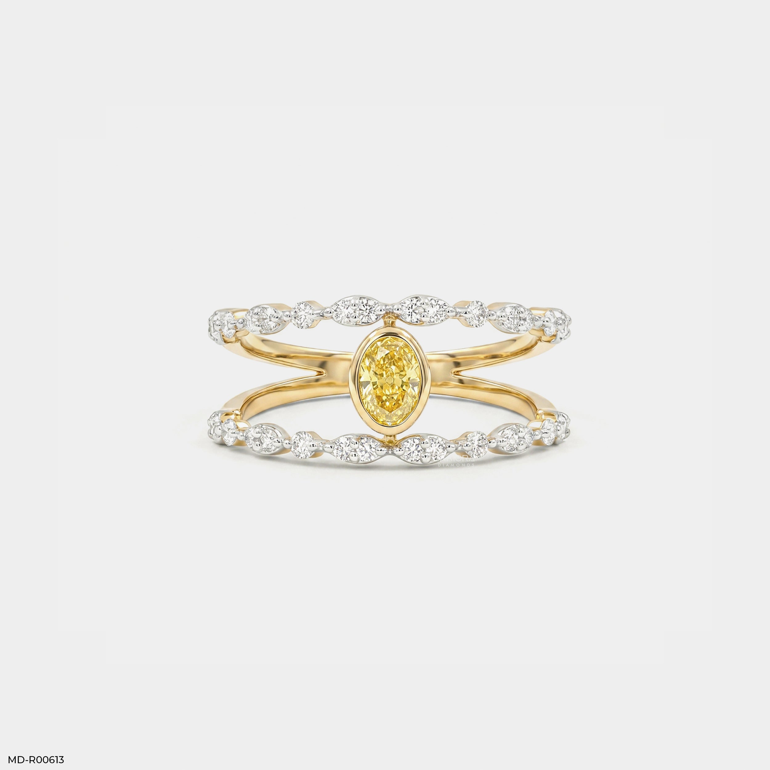 0.60 Carat Nova liner Oval Yellow Color Diamond Ring 9K Yellow Gold