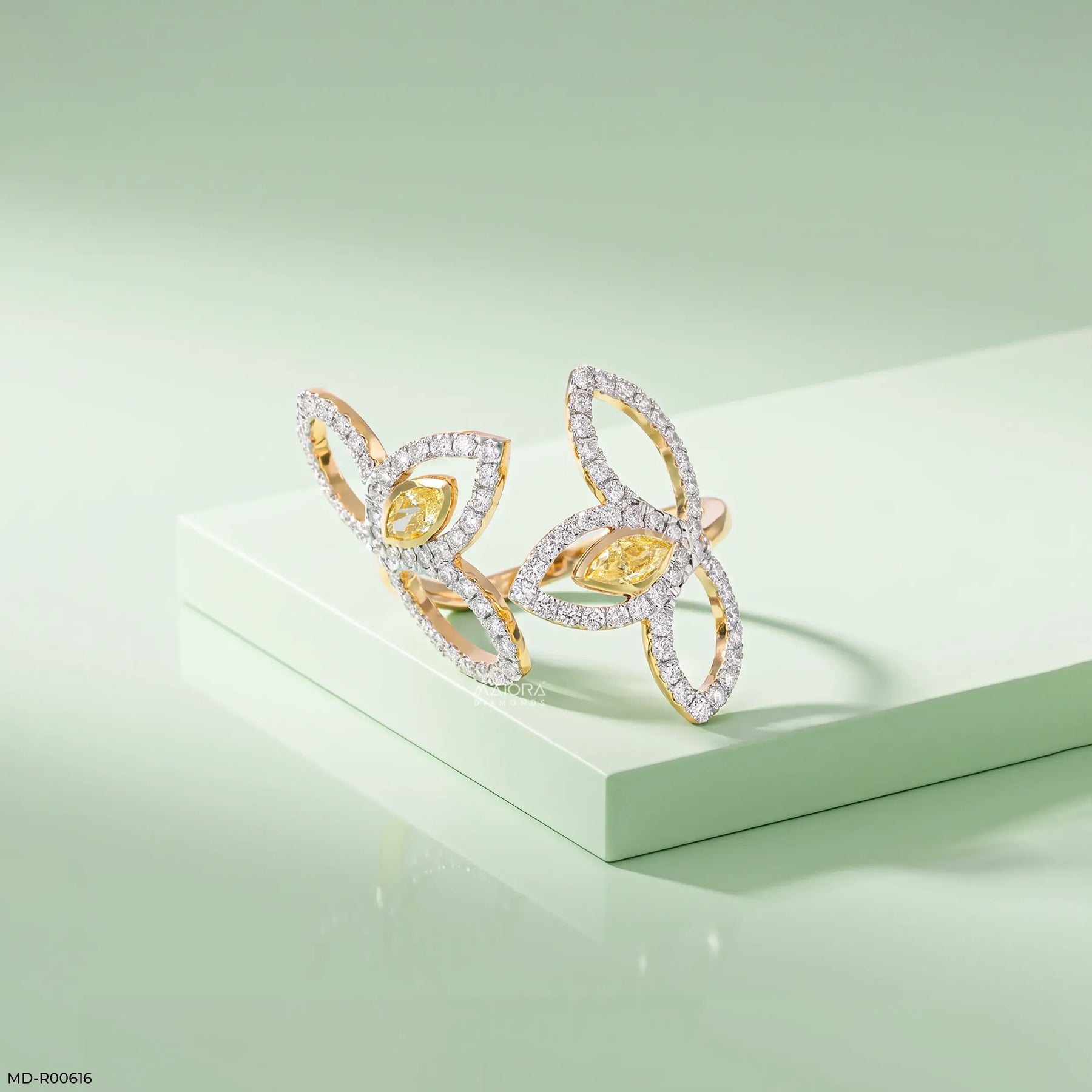 0.95 Carat Nova liner Oval Yellow Color Diamond Ring 9K Yellow Gold