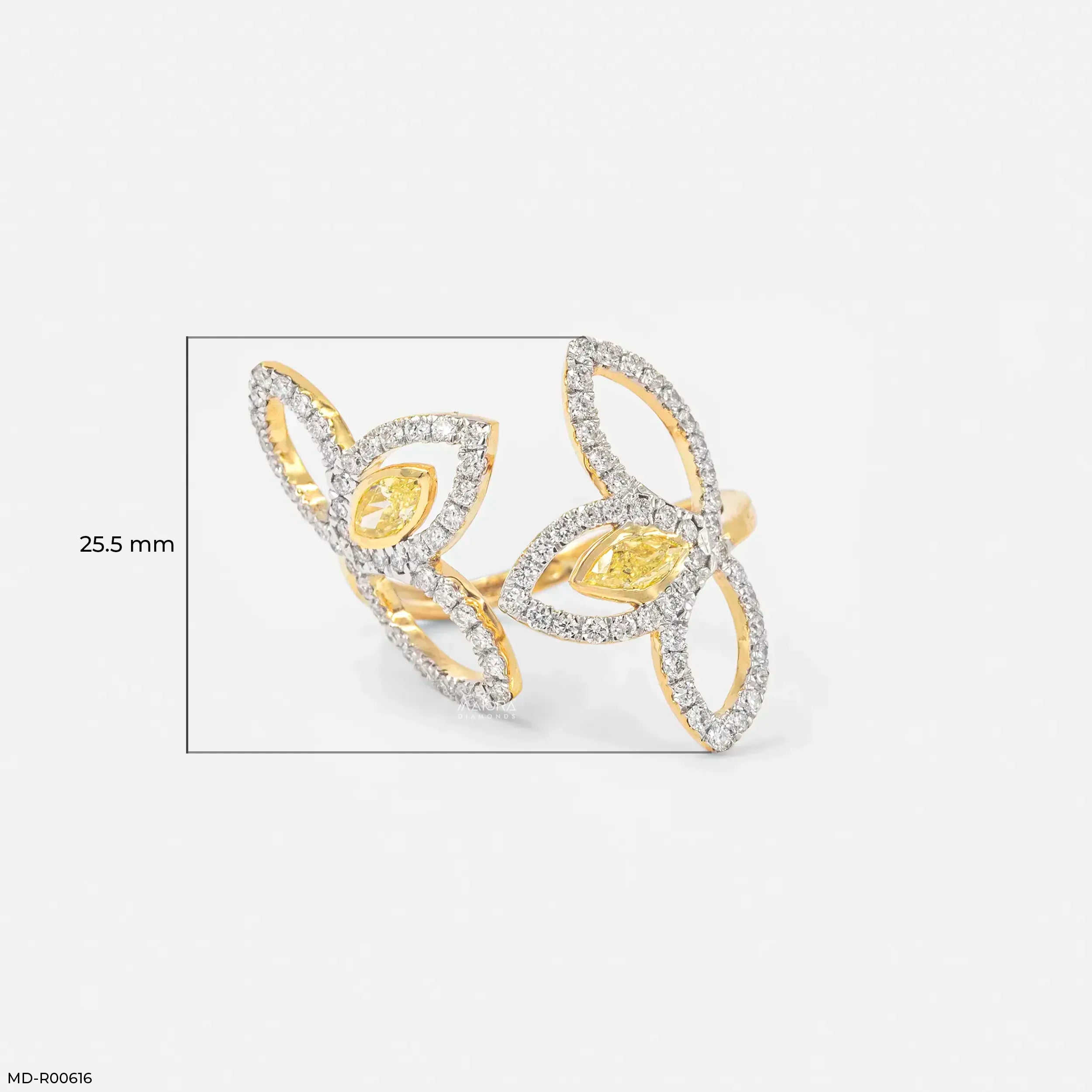 0.95 Carat Nova liner Oval Yellow Color Diamond Ring 9K Yellow Gold