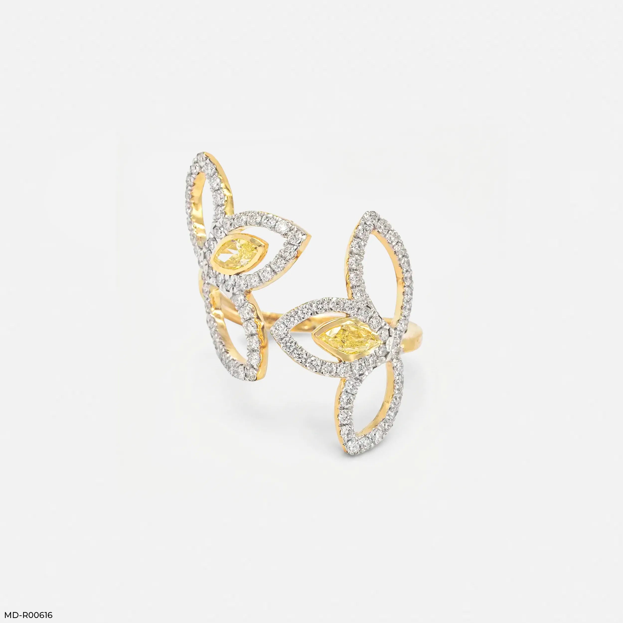 0.95 Carat Nova liner Oval Yellow Color Diamond Ring 9K Yellow Gold