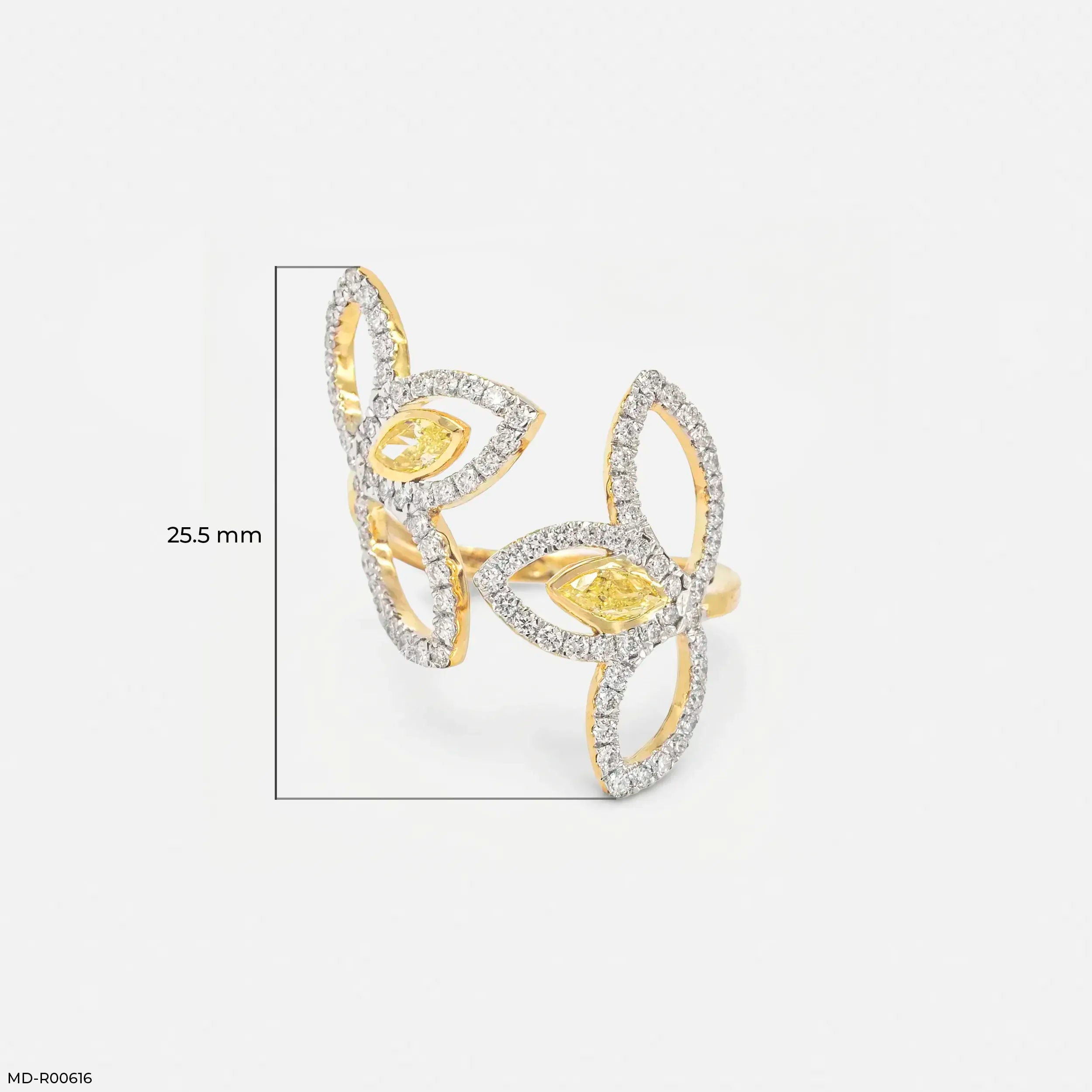 0.95 Carat Nova liner Oval Yellow Color Diamond Ring 9K Yellow Gold