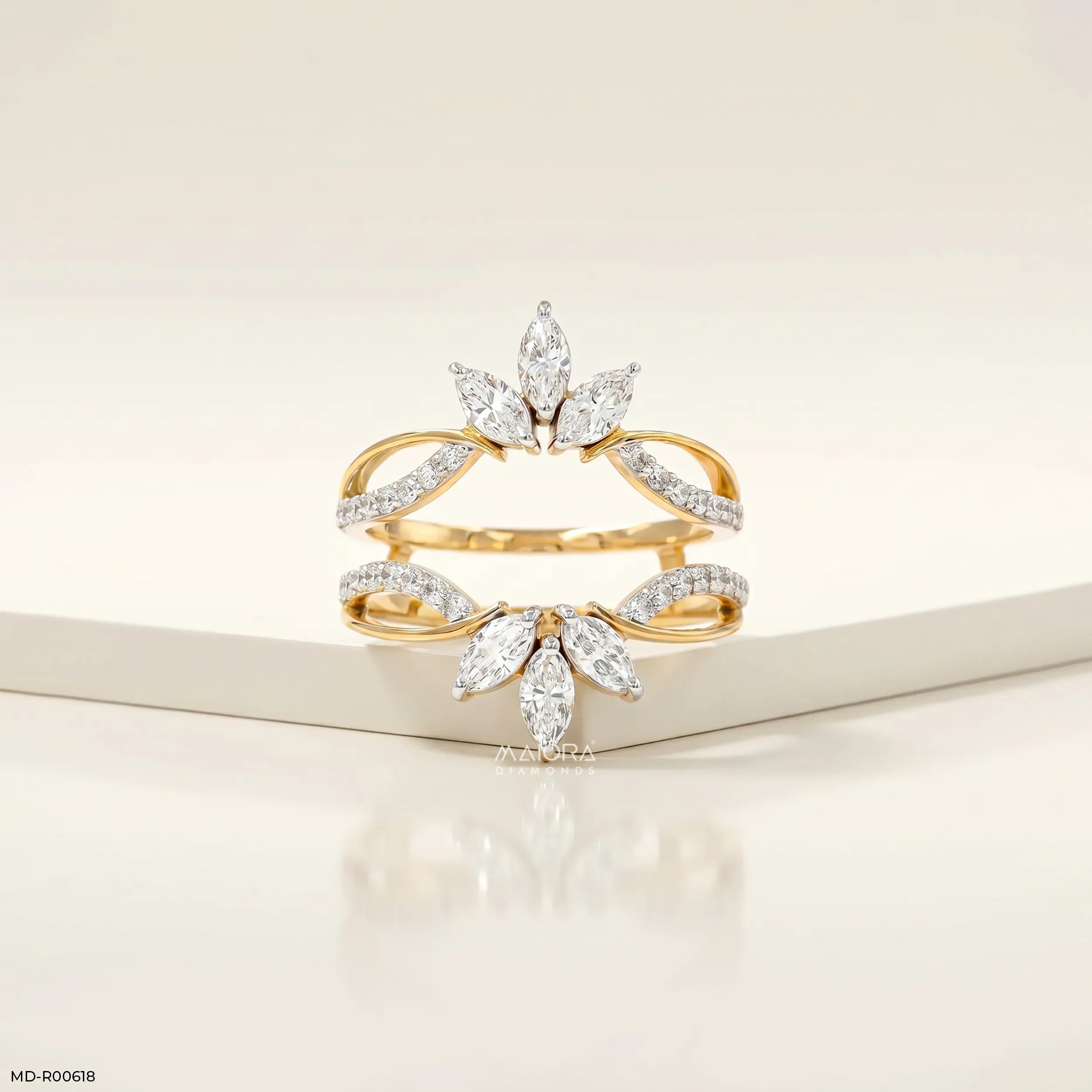 1 Carat Floral Spark Round Solitaire Diamond Ring 14K Yellow Gold