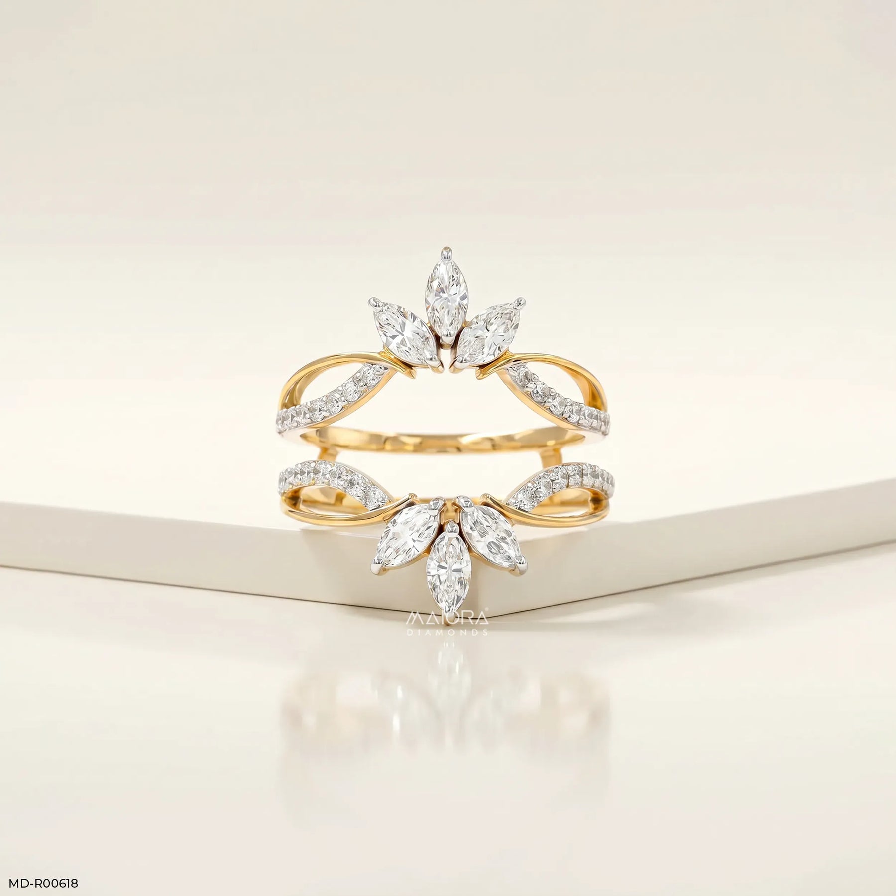 1 Carat Floral Spark Round Solitaire Diamond Ring 14K Yellow Gold