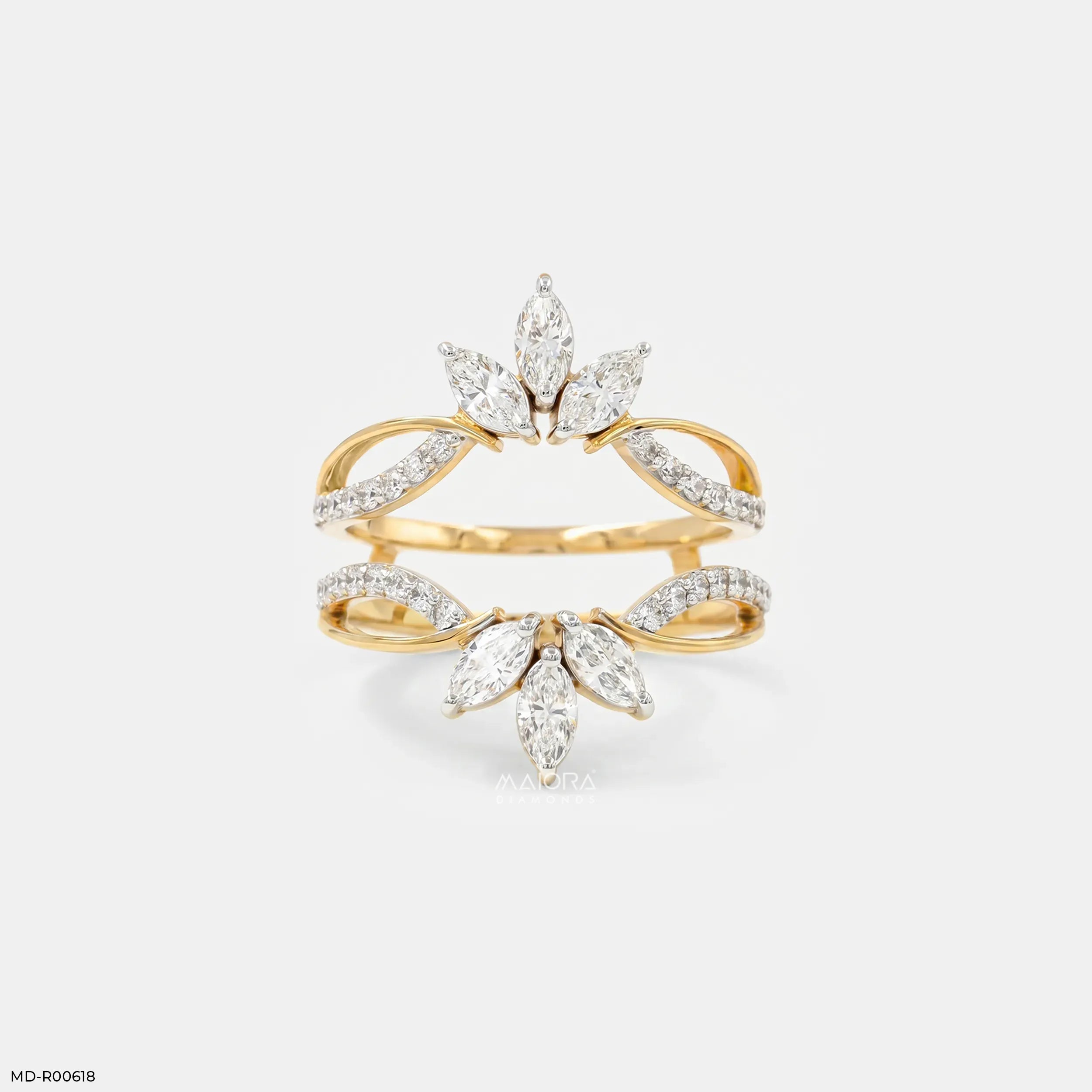 1 Carat Floral Spark Round Solitaire Diamond Ring 14K Yellow Gold