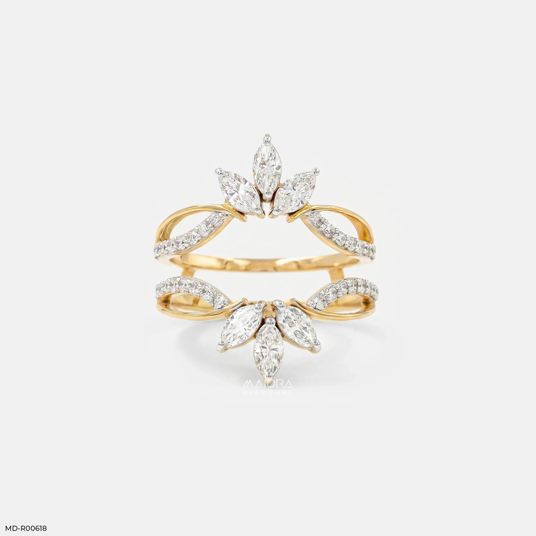 1 Carat Floral Spark Round Solitaire Diamond Ring 14K Yellow Gold