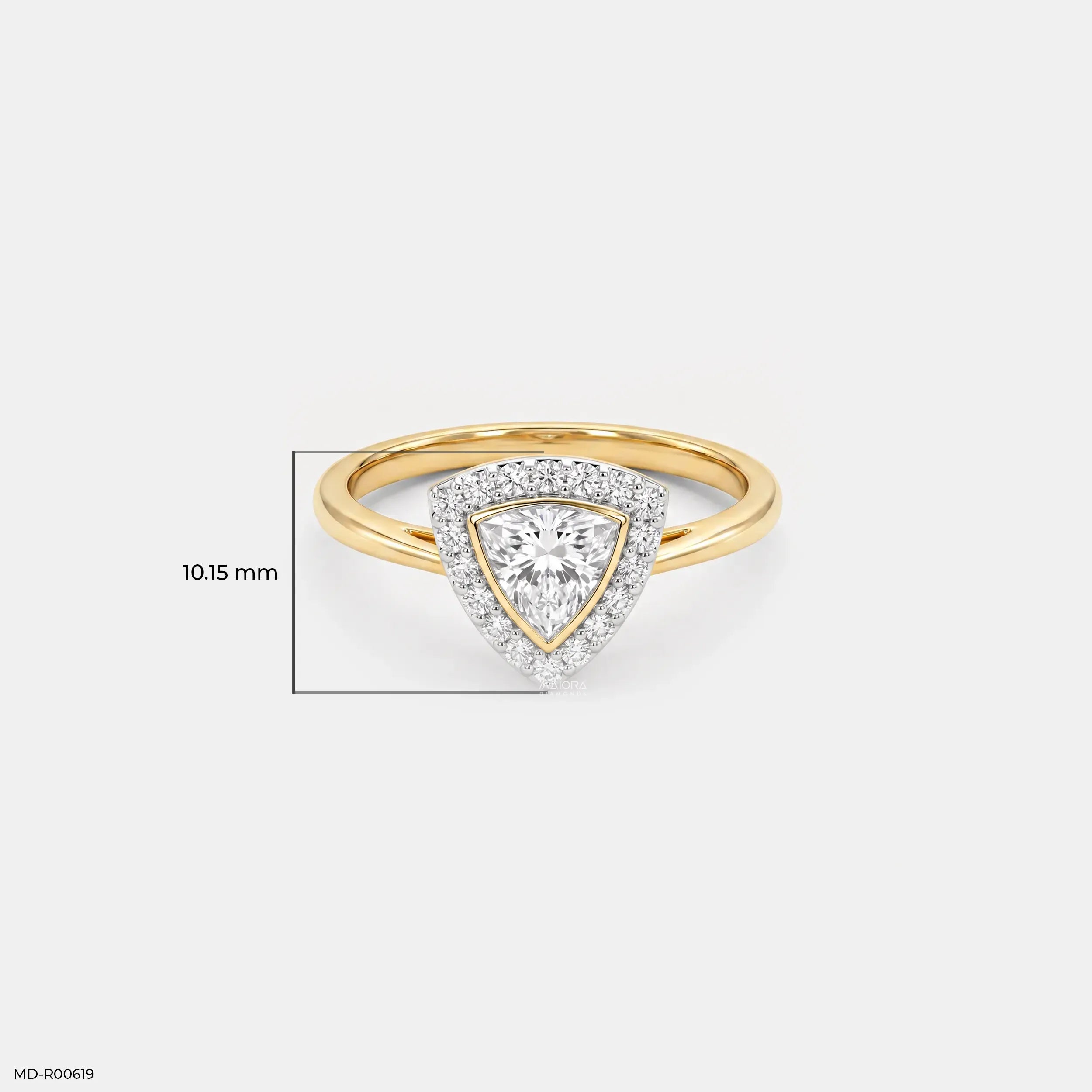 0.75 Carat Sparkling Trilion Halo Solitaire Diamond Ring 14K Yellow Gold