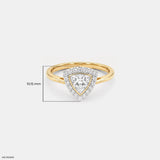 0.75 Carat Sparkling Trilion Halo Solitaire Diamond Ring 14K Yellow Gold
