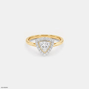0.75 Carat Sparkling Trilion Halo Solitaire Diamond Ring 14K Yellow Gold