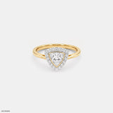 0.75 Carat Sparkling Trilion Halo Solitaire Diamond Ring 14K Yellow Gold