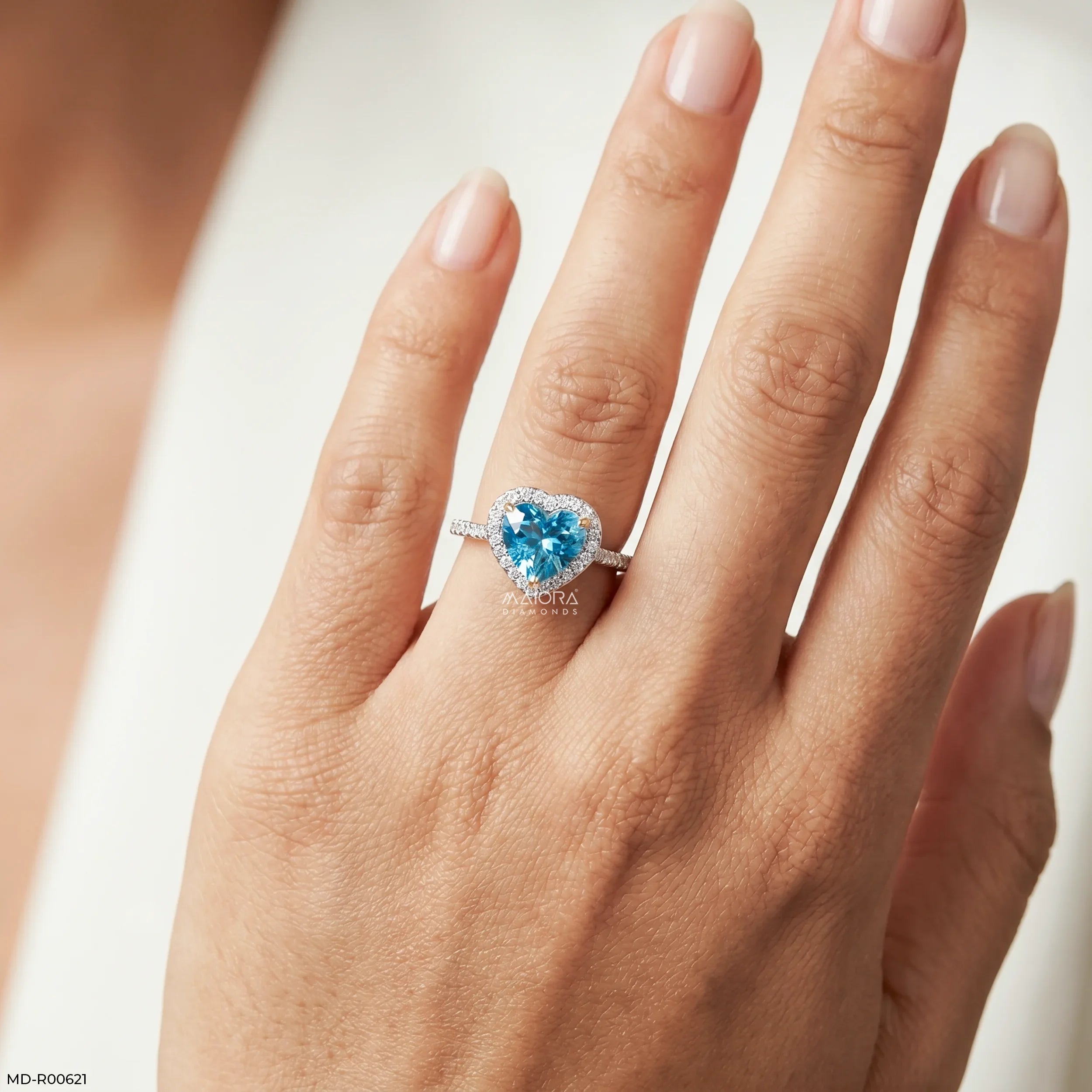 Oceanic Heart Blue Color Diamond Ring