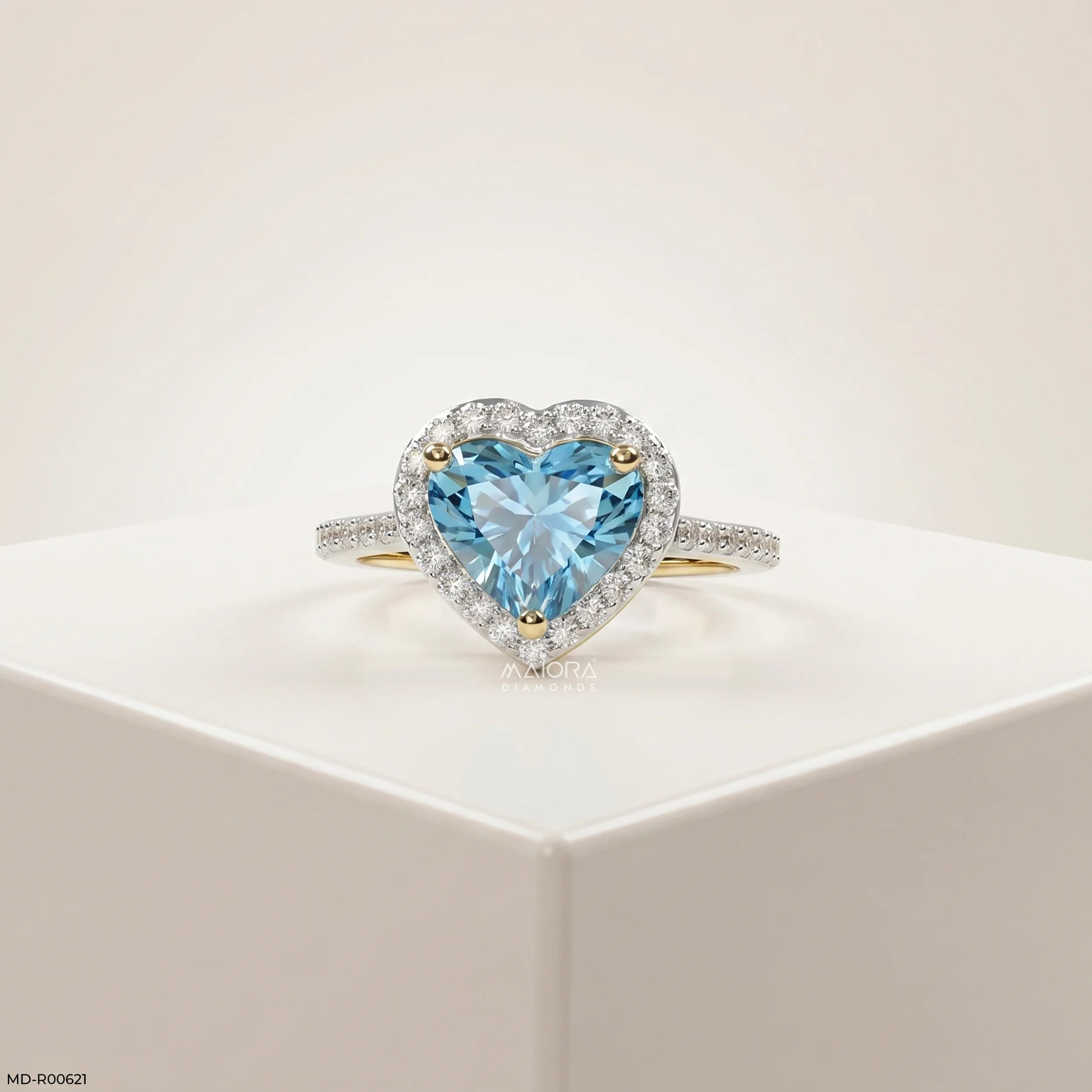 Oceanic Heart Blue Color Diamond Ring