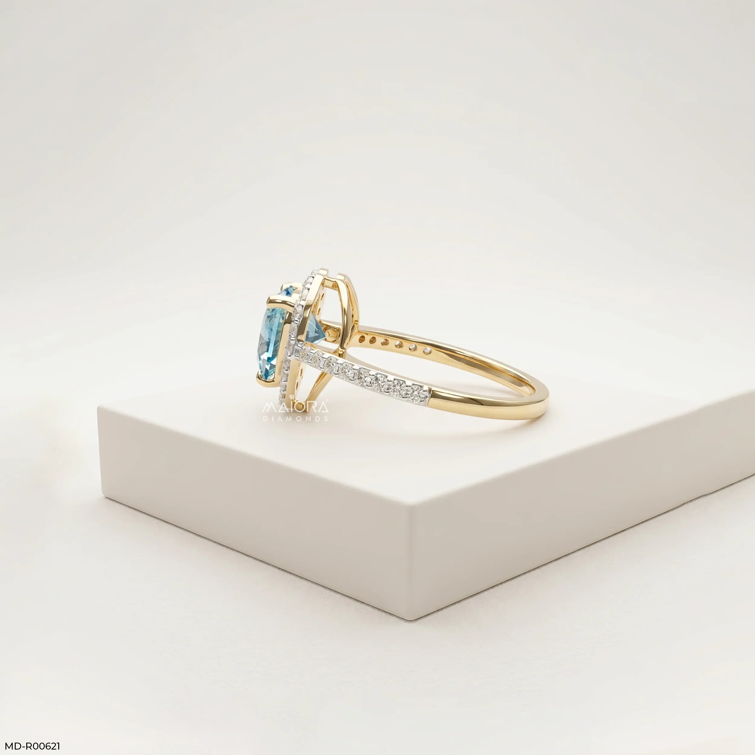 Oceanic Heart Blue Color Diamond Ring