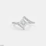 Sqaure Bypass Solitaire Diamond Ring Platinum 950