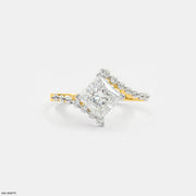 Sqaure Bypass Solitaire Diamond Ring 14K Yellow Gold
