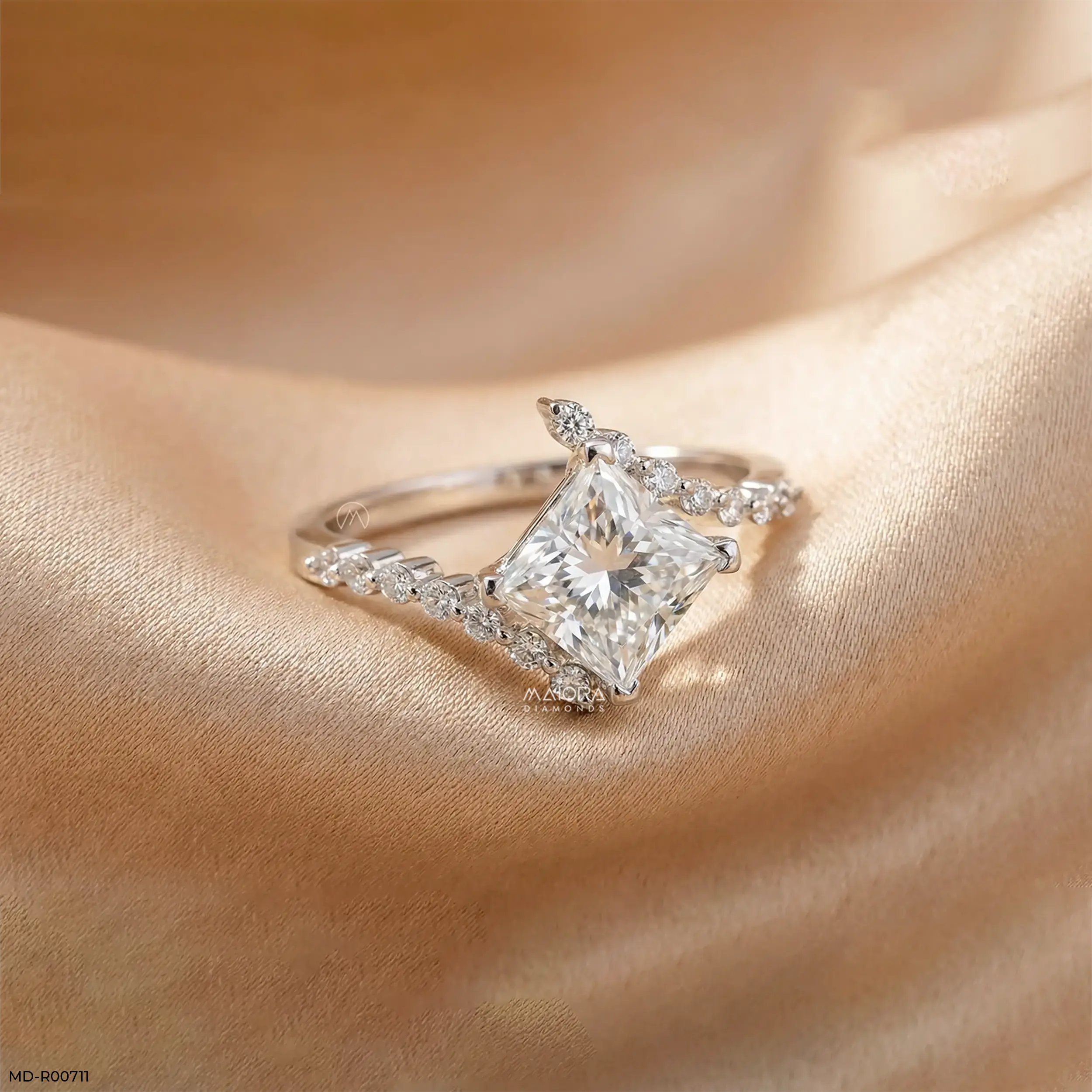 Sqaure Bypass Solitaire Diamond Ring