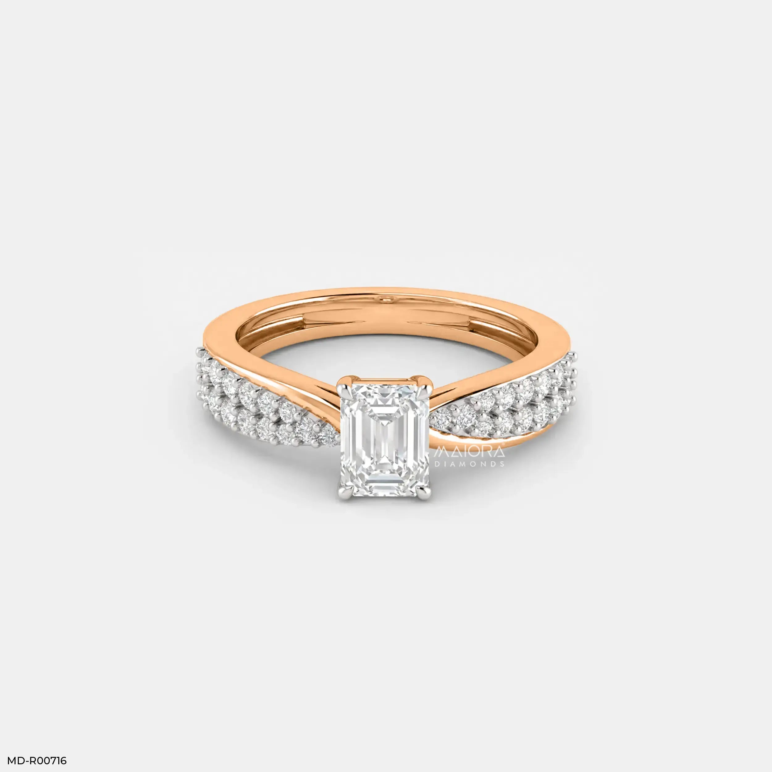 Exquisite Emerald Solitaire Diamond Ring 18K Rose Gold